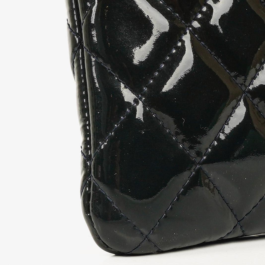 Chanel Navy Lambskin And Olive Green Quilted Patent Leather Large Cosmetic Case, 2014
