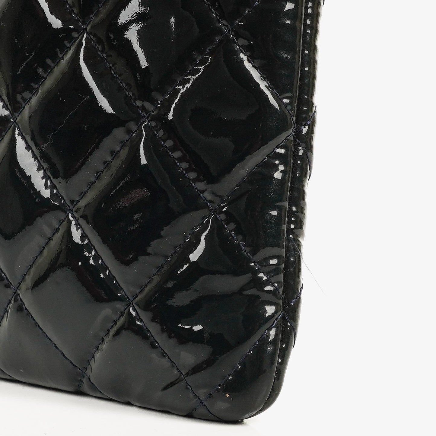 Chanel Navy Lambskin And Olive Green Quilted Patent Leather Large Cosmetic Case, 2014