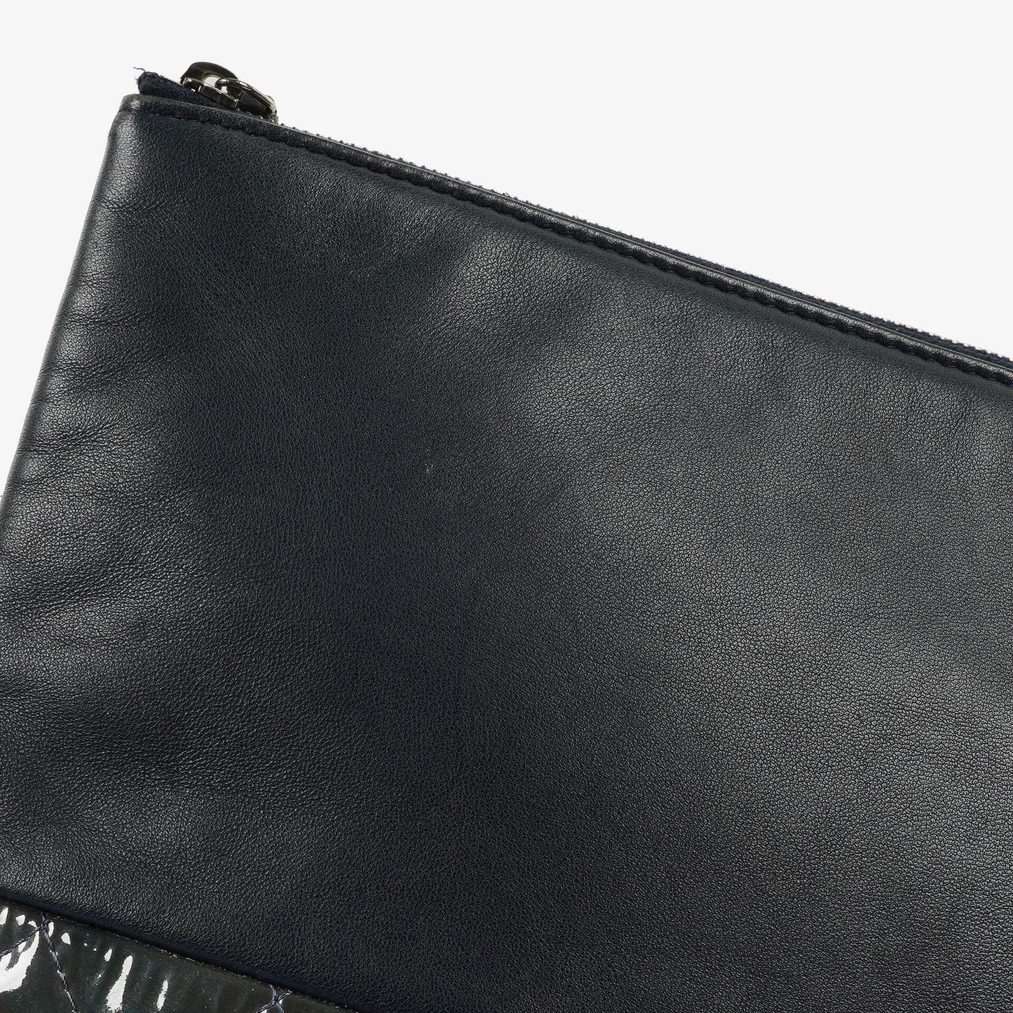 Chanel Navy Lambskin And Olive Green Quilted Patent Leather Large Cosmetic Case, 2014
