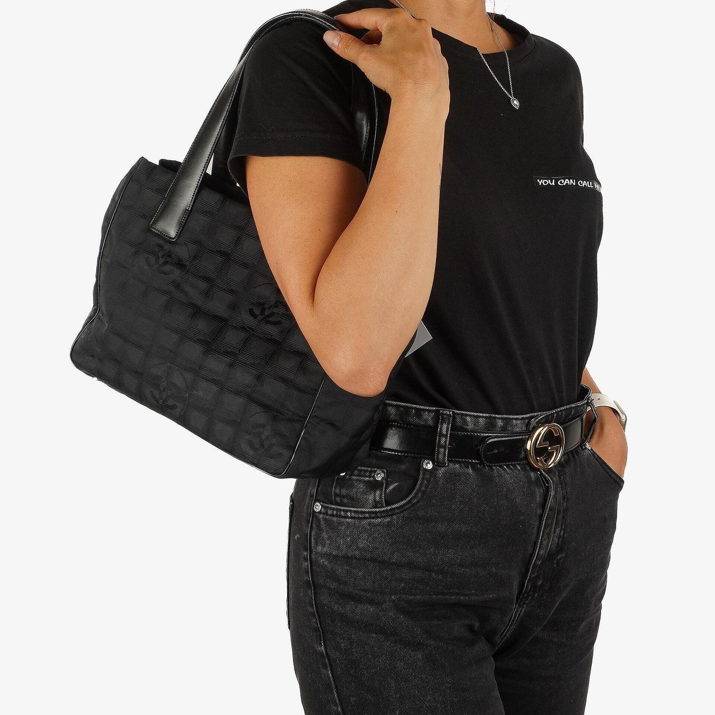 Chanel New Travel Line PM Tote Bag Black Nylon
