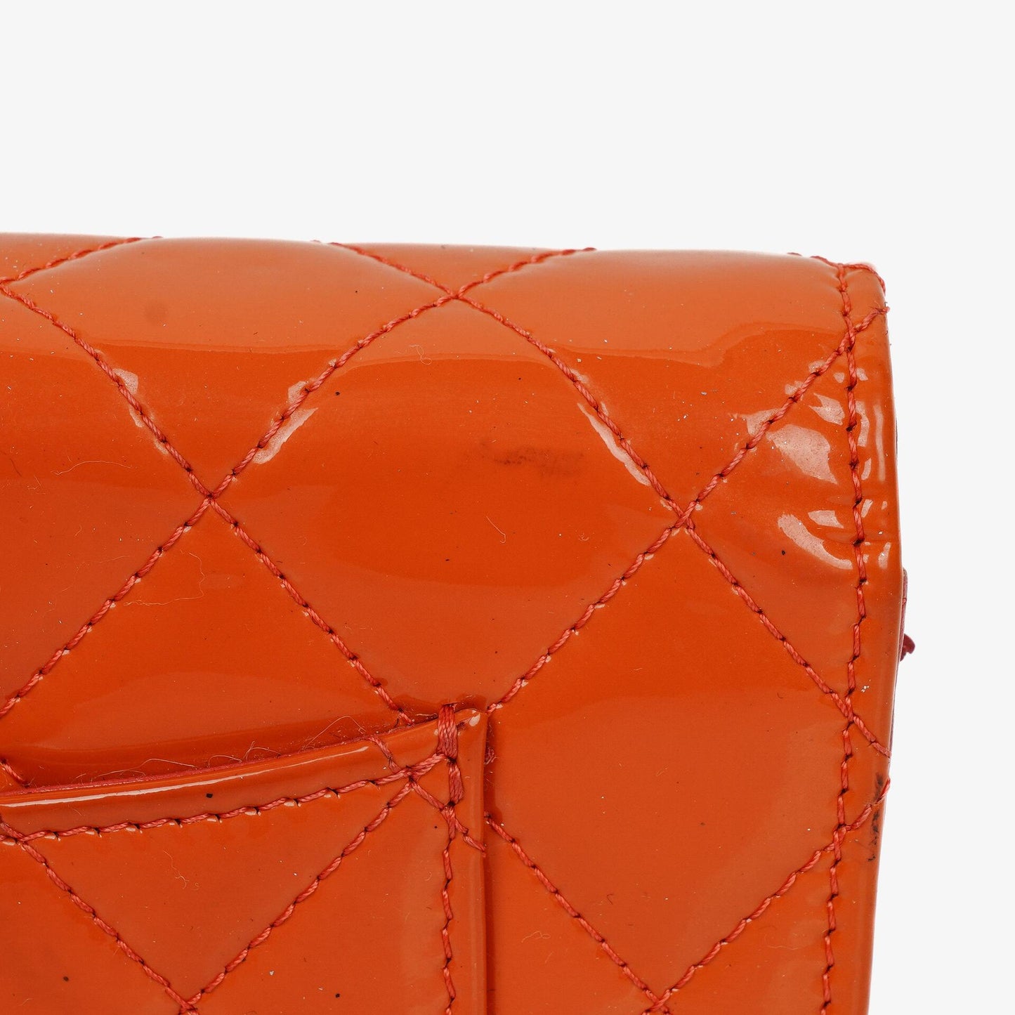 Chanel Orange Quilted Patent Leather Wallet On Chain WOC