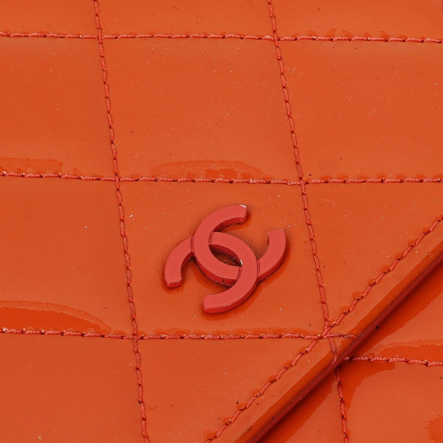 Chanel Orange Quilted Patent Leather Wallet On Chain WOC
