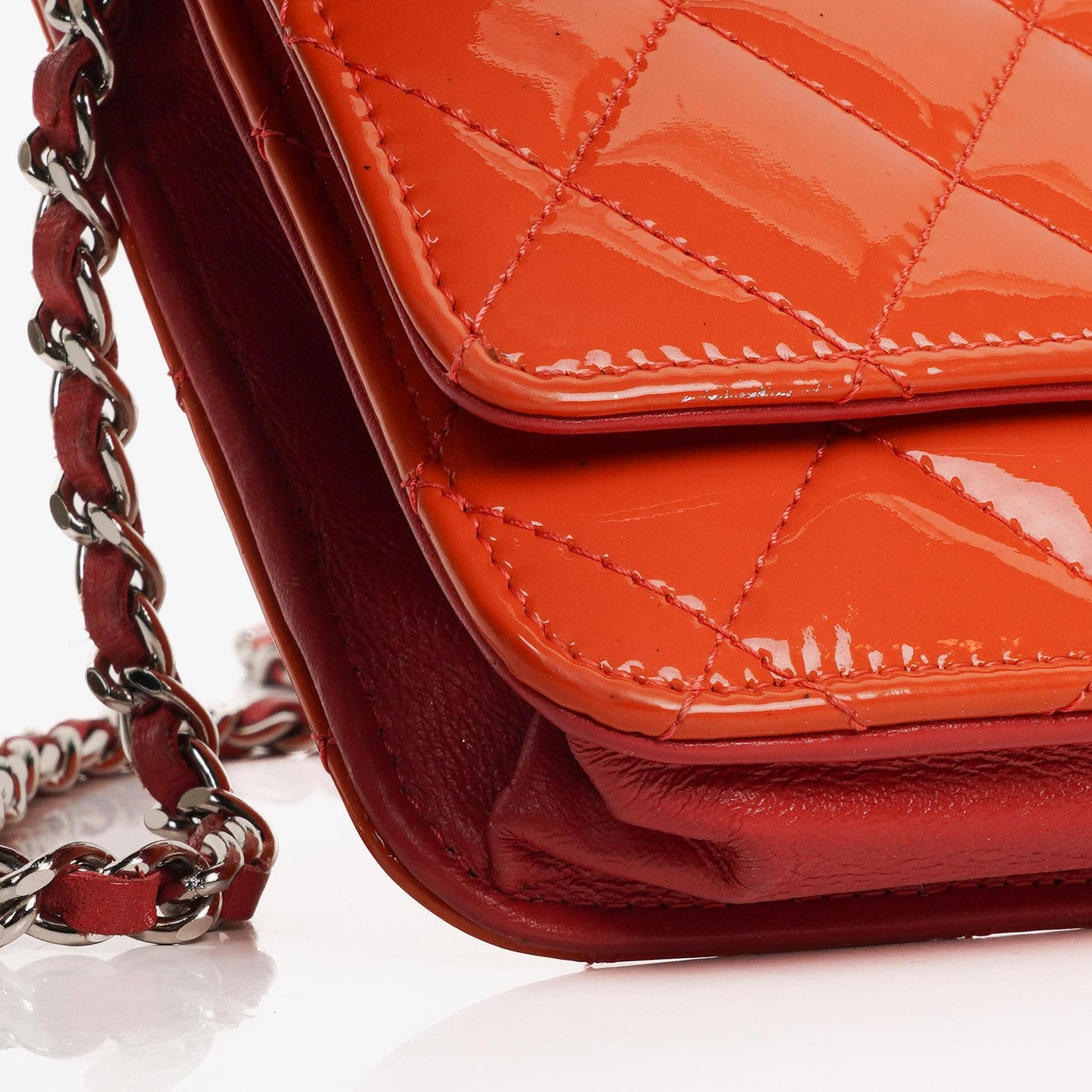 Chanel Orange Quilted Patent Leather Wallet On Chain WOC