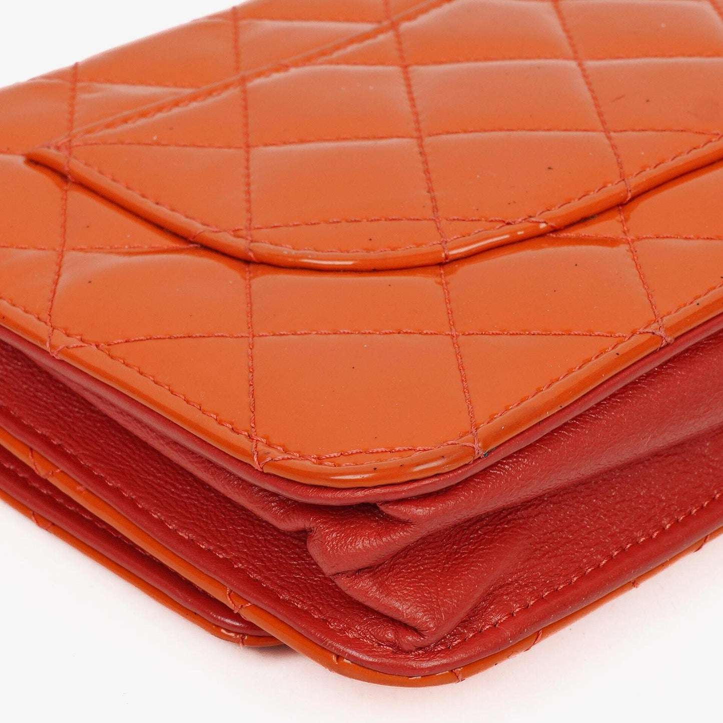 Chanel Orange Quilted Patent Leather Wallet On Chain WOC