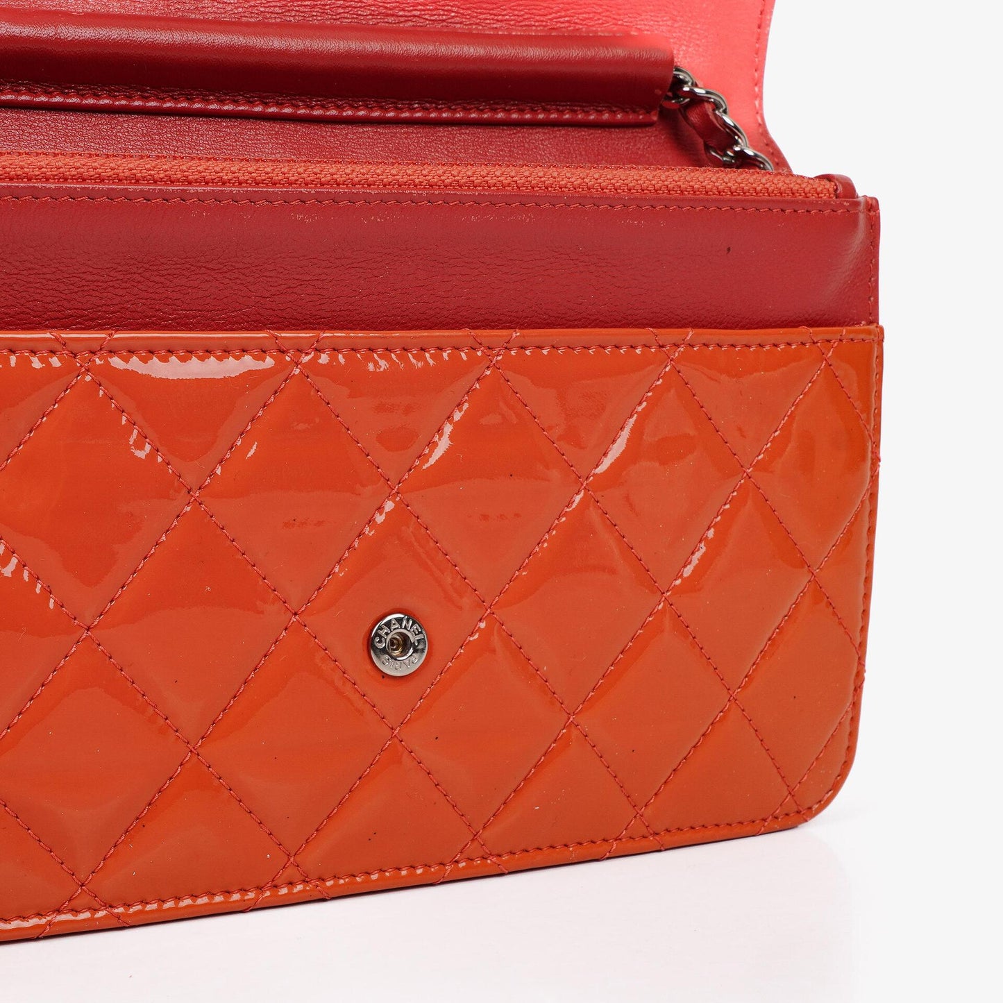 Chanel Orange Quilted Patent Leather Wallet On Chain WOC