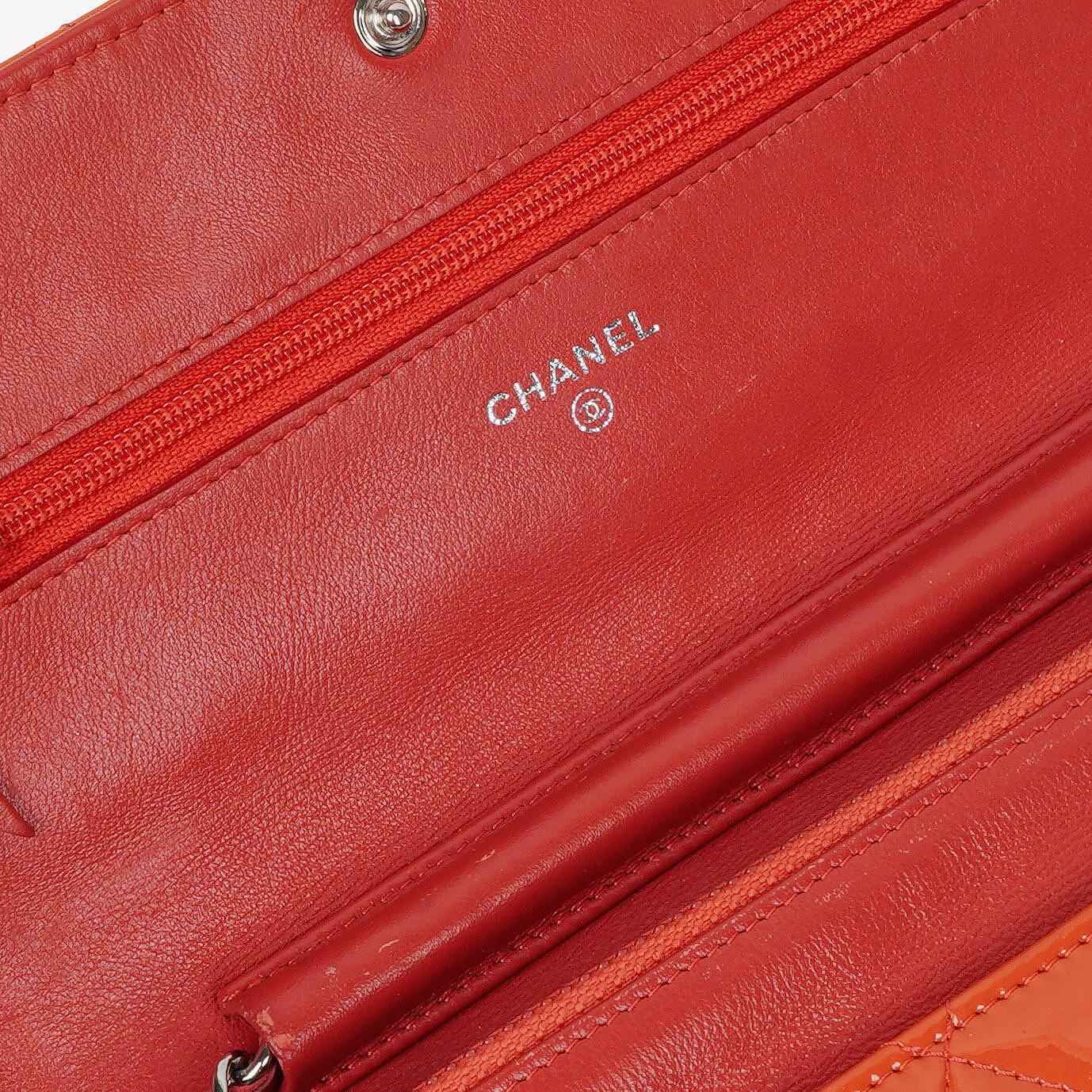Chanel Orange Quilted Patent Leather Wallet On Chain WOC