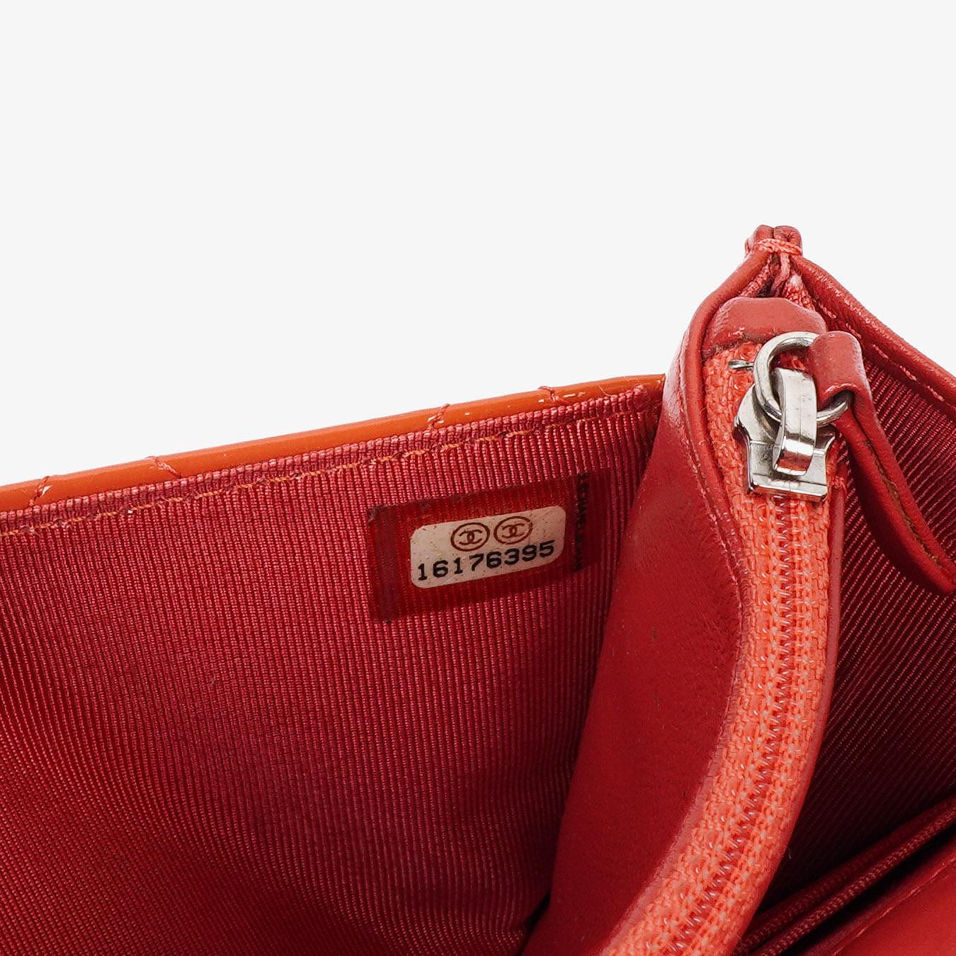 Chanel Orange Quilted Patent Leather Wallet On Chain WOC