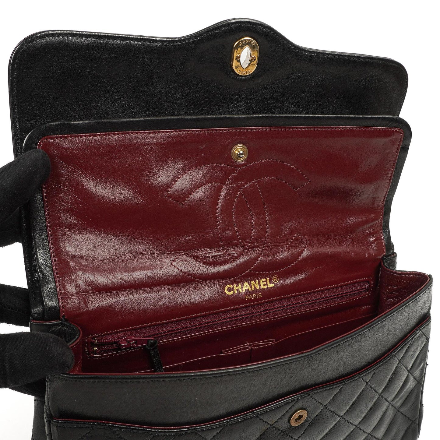 Chanel Paris Classic Medium Double Flap Bag Black Quilted Lambskin With Gold & Silver Tone Combo Hardware