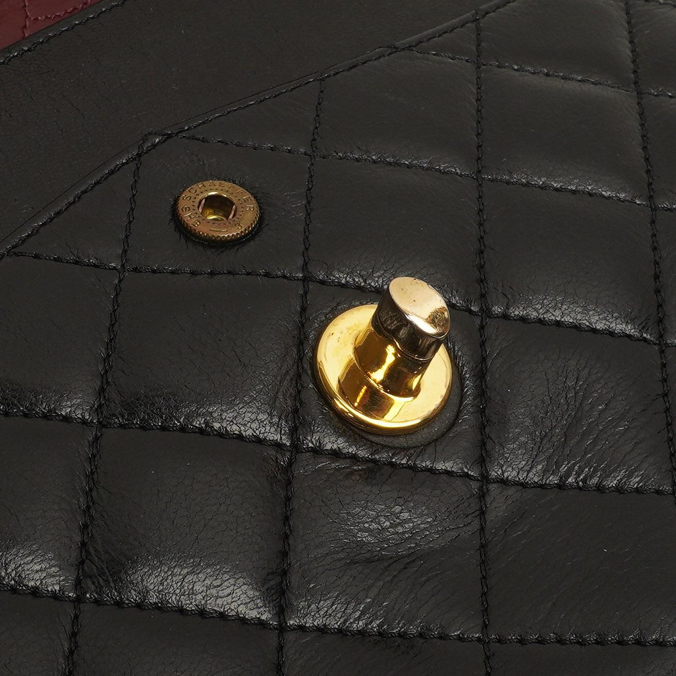 Chanel Paris Classic Medium Double Flap Bag Black Quilted Lambskin With Gold & Silver Tone Combo Hardware