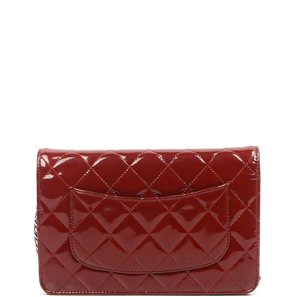 Chanel Patent Quilted Wallet On Chain WOC Red