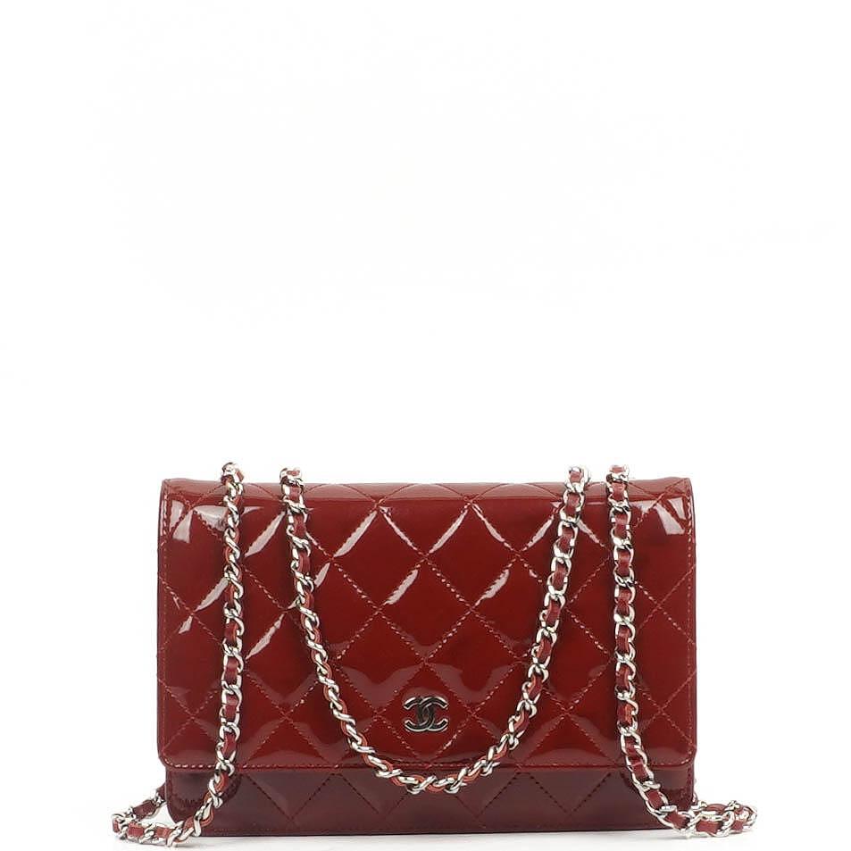 Chanel Patent Quilted Wallet On Chain WOC Red