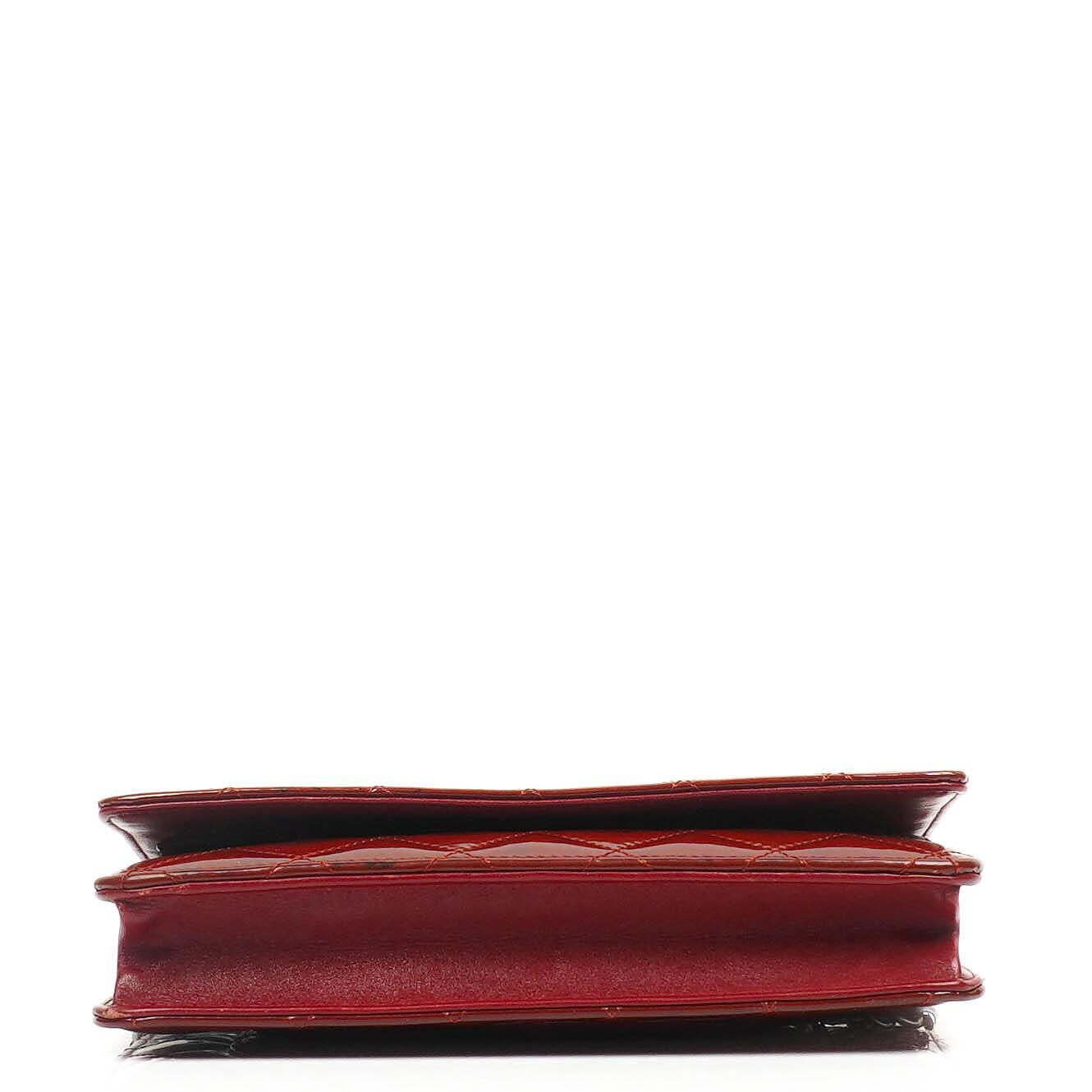 Chanel Patent Quilted Wallet On Chain WOC Red