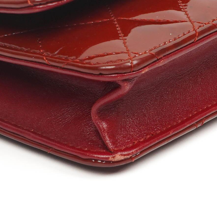 Chanel Patent Quilted Wallet On Chain WOC Red