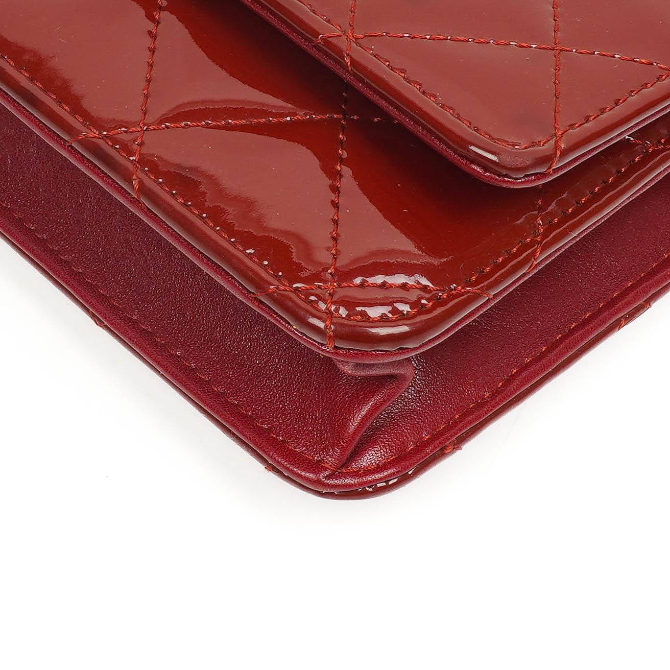 Chanel Patent Quilted Wallet On Chain WOC Red
