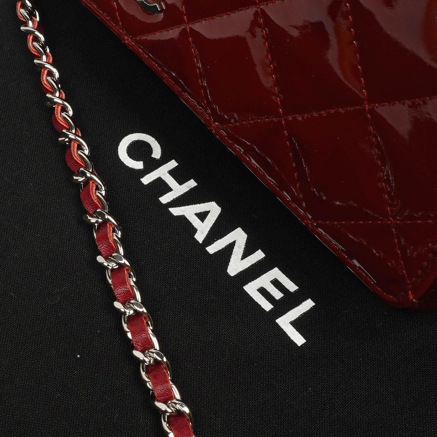 Chanel Patent Quilted Wallet On Chain WOC Red