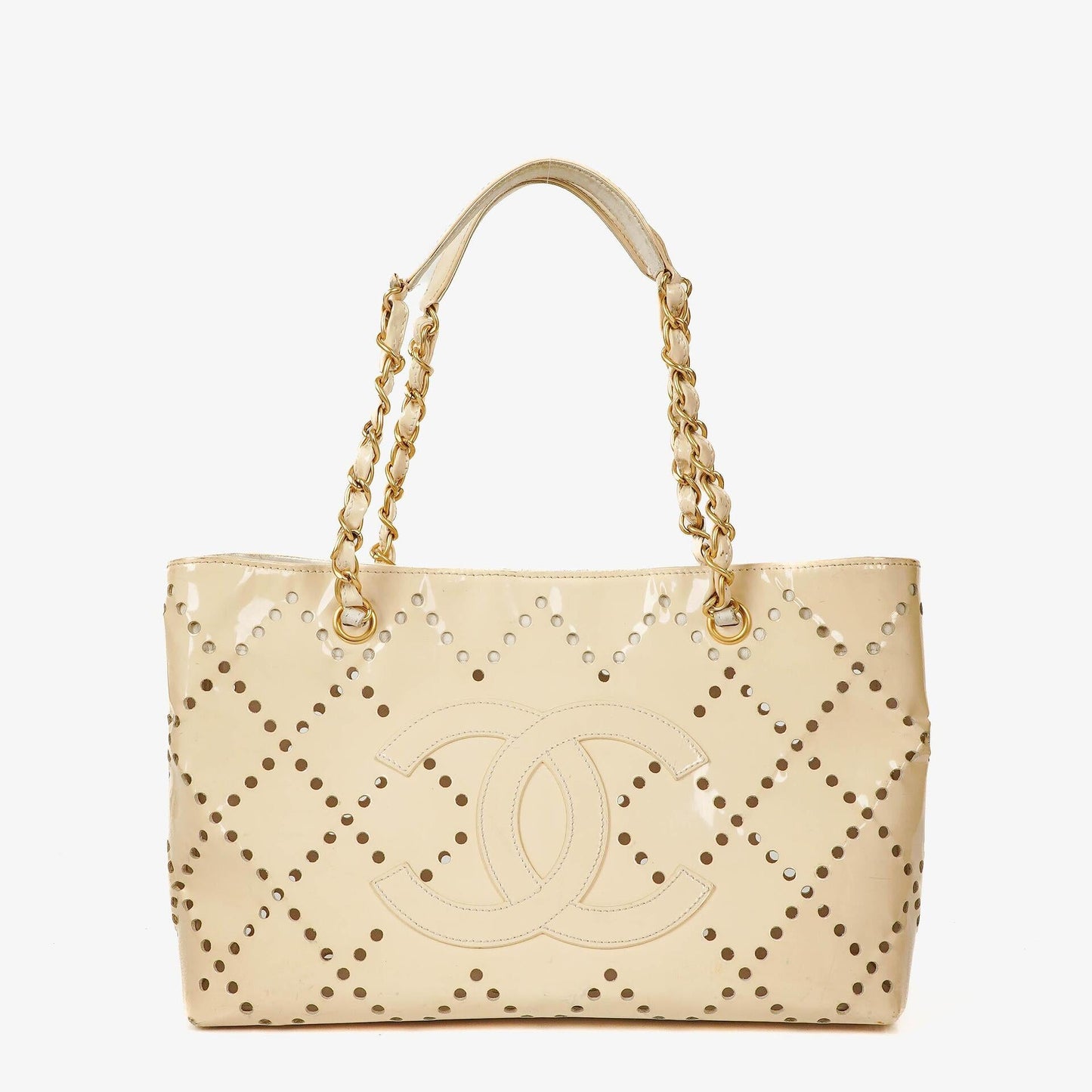 Chanel Perforated CC Quilted Patent Leather Tote Bag
