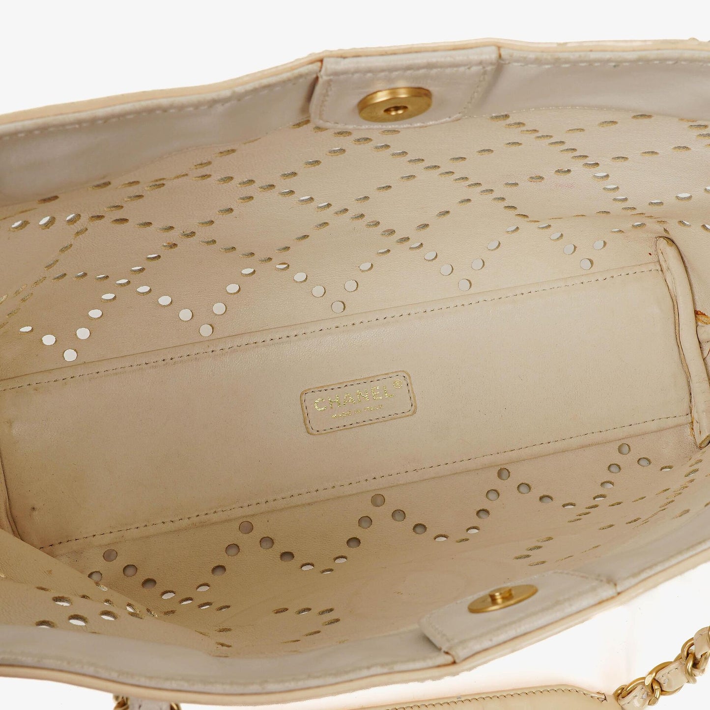 Chanel Perforated CC Quilted Patent Leather Tote Bag