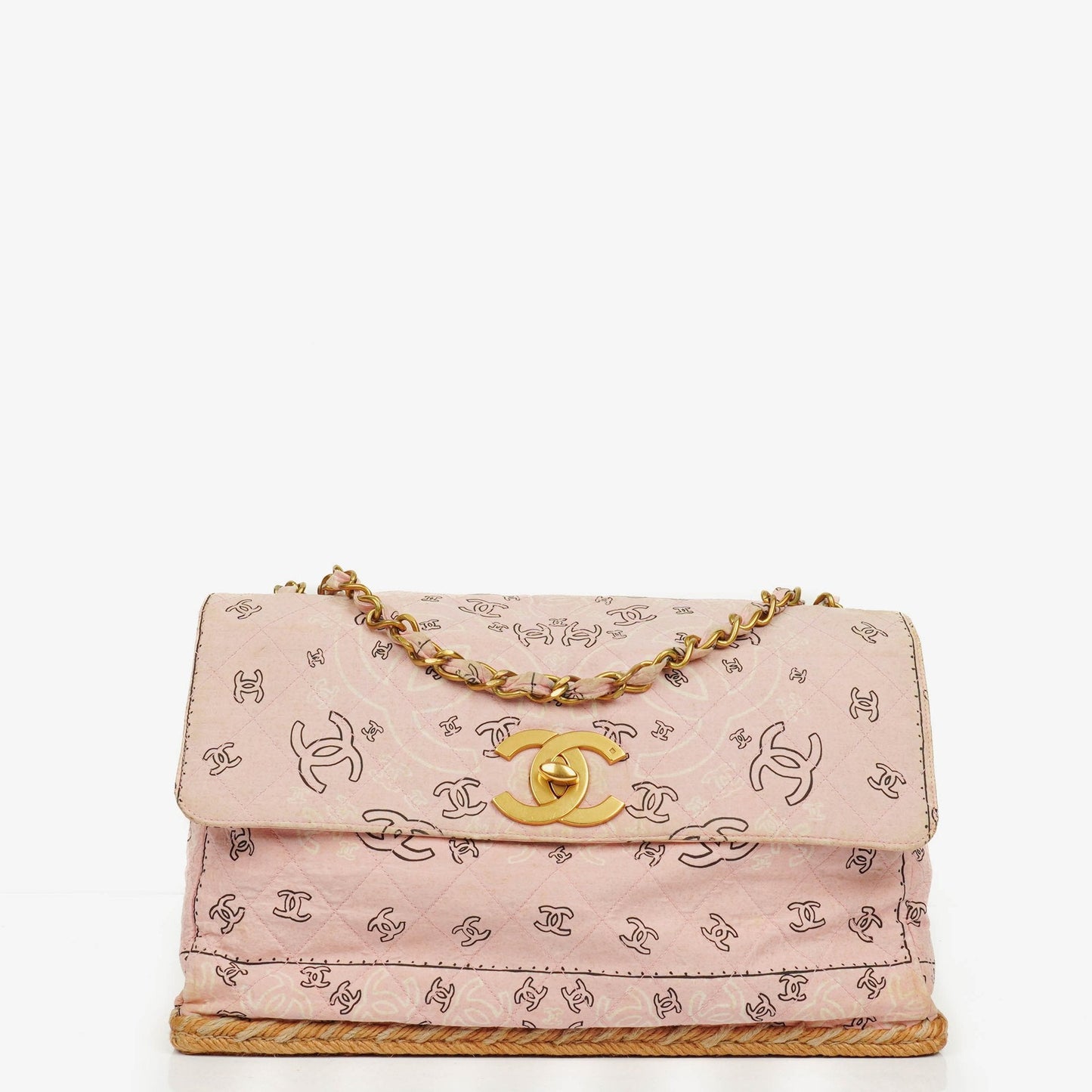 Chanel Pink Bandana Canvas Maxi Single Flap Shoulder Bag