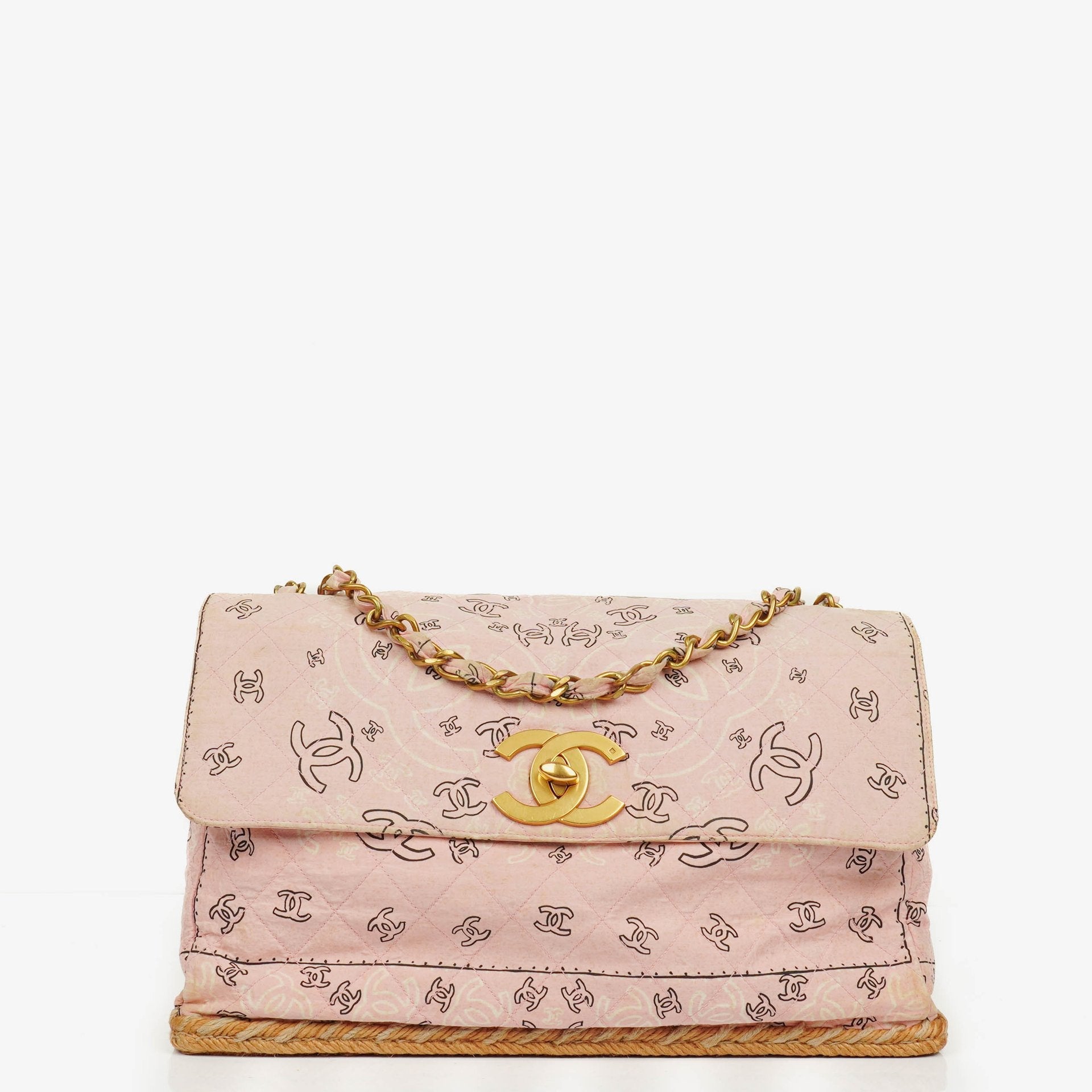 Chanel Pink Bandana Canvas Maxi Single Flap Shoulder Bag