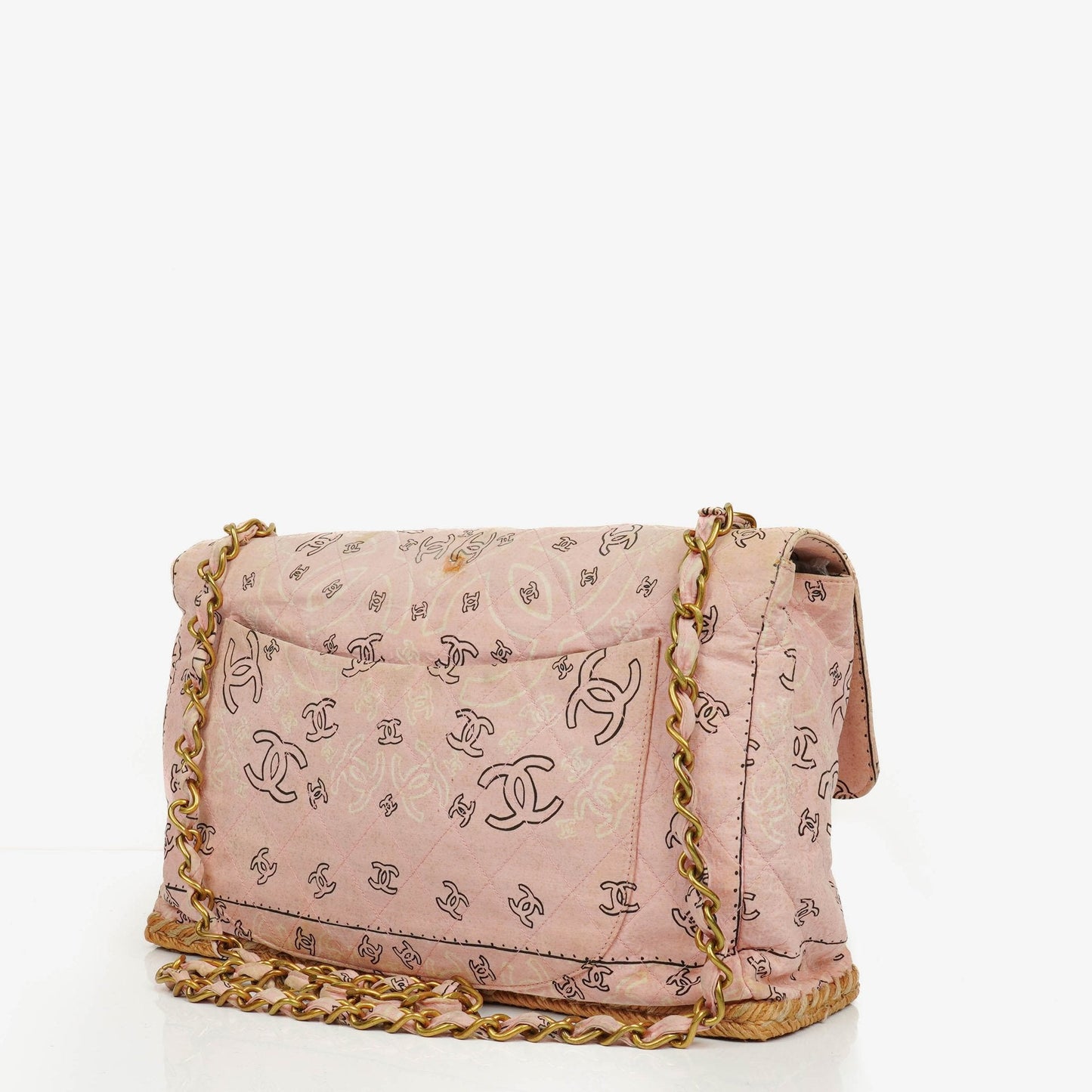 Chanel Pink Bandana Canvas Maxi Single Flap Shoulder Bag