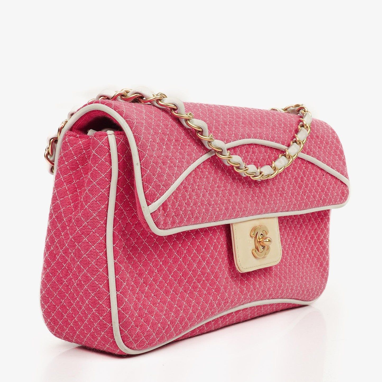 Chanel Quilted Jersey Pink White Single Flap Bag