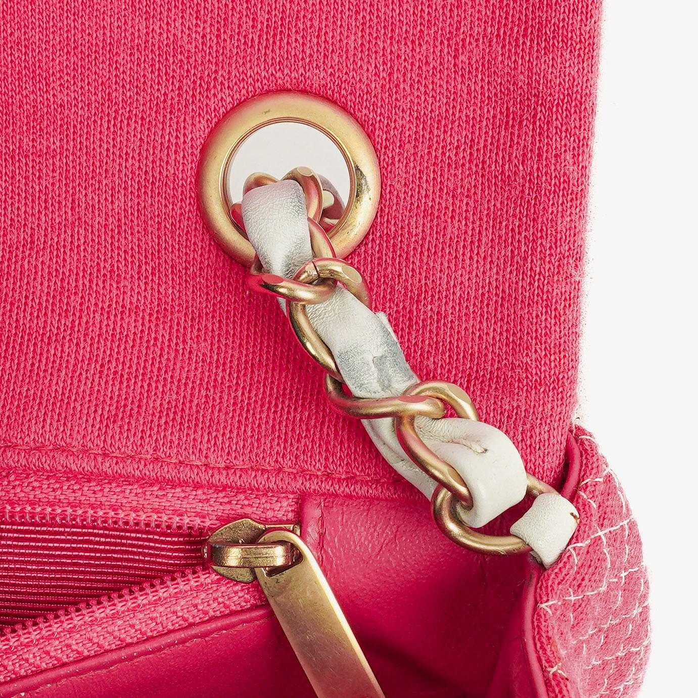 Chanel Quilted Jersey Pink White Single Flap Bag