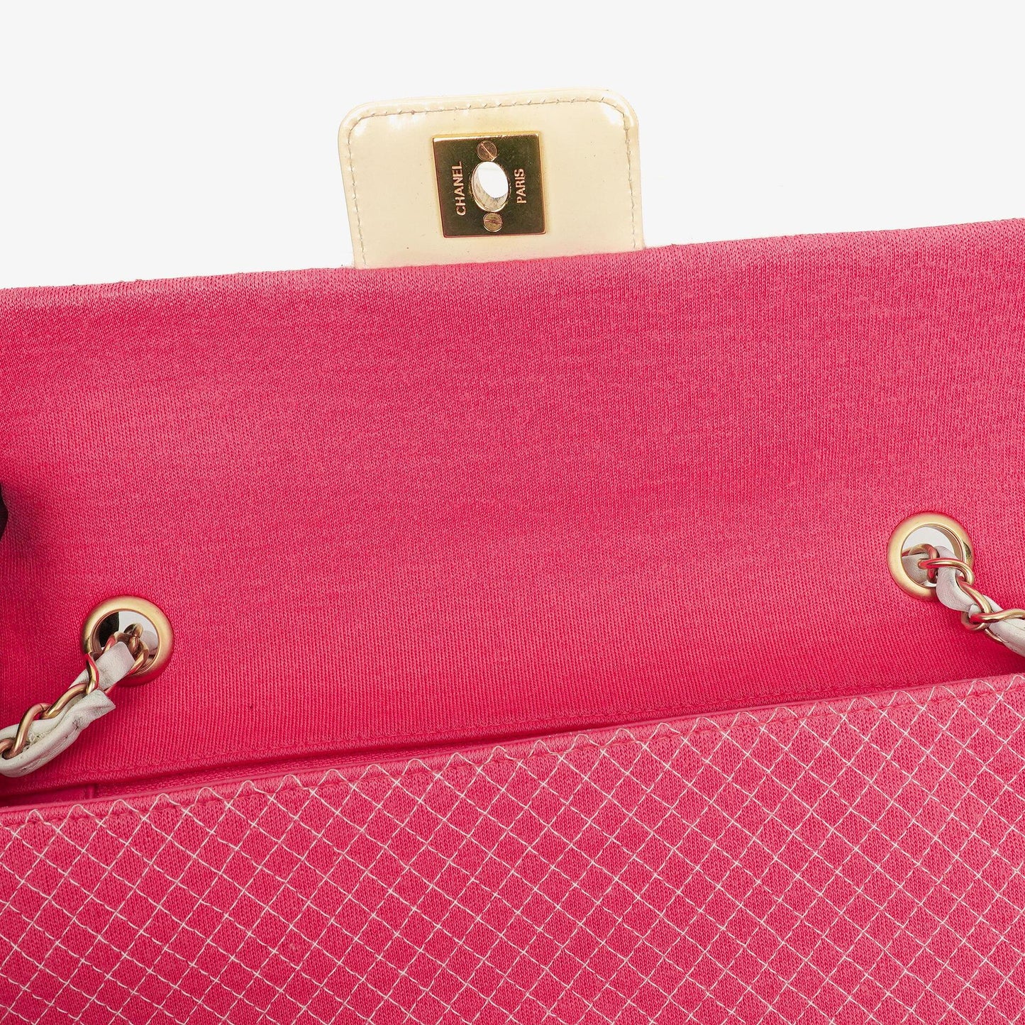 Chanel Quilted Jersey Pink White Single Flap Bag