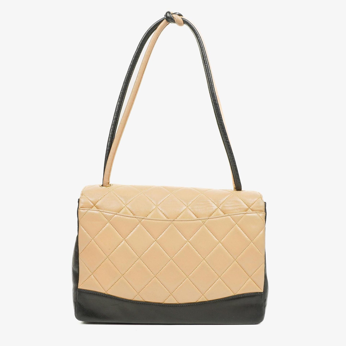 Chanel Quilted Lambskin Beige Black Single Flap