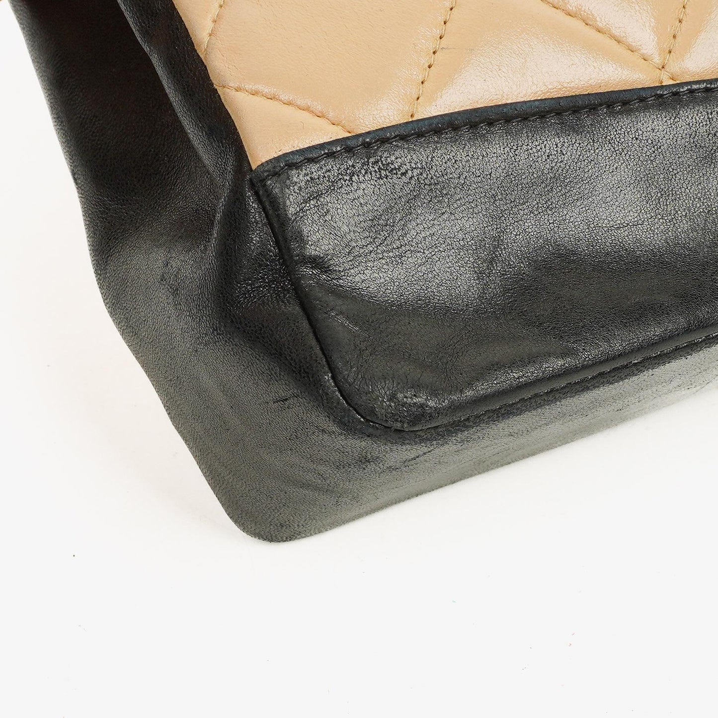 Chanel Quilted Lambskin Beige Black Single Flap
