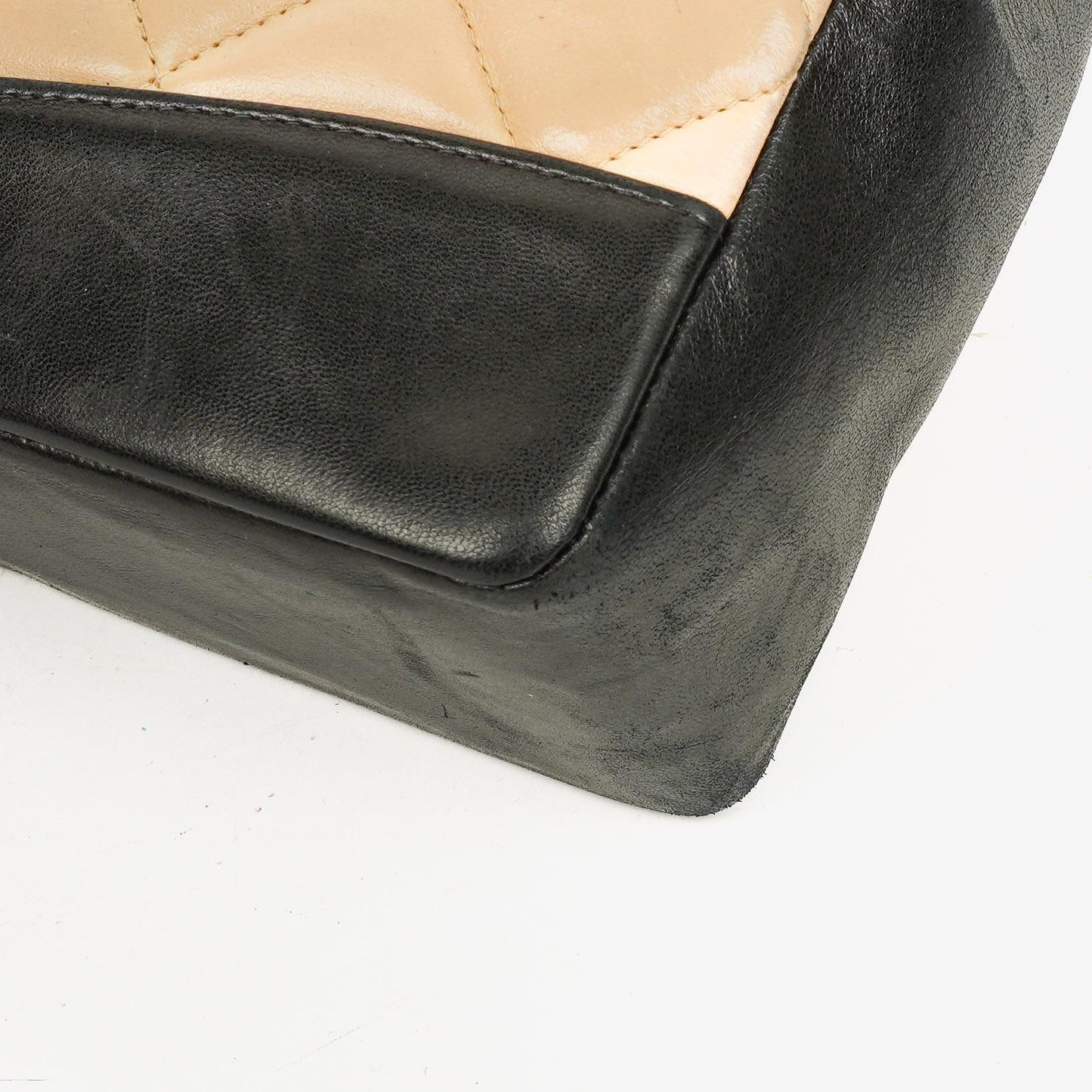 Chanel Quilted Lambskin Beige Black Single Flap