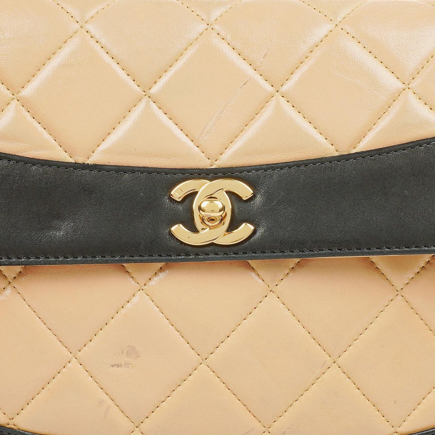 Chanel Quilted Lambskin Beige Black Single Flap