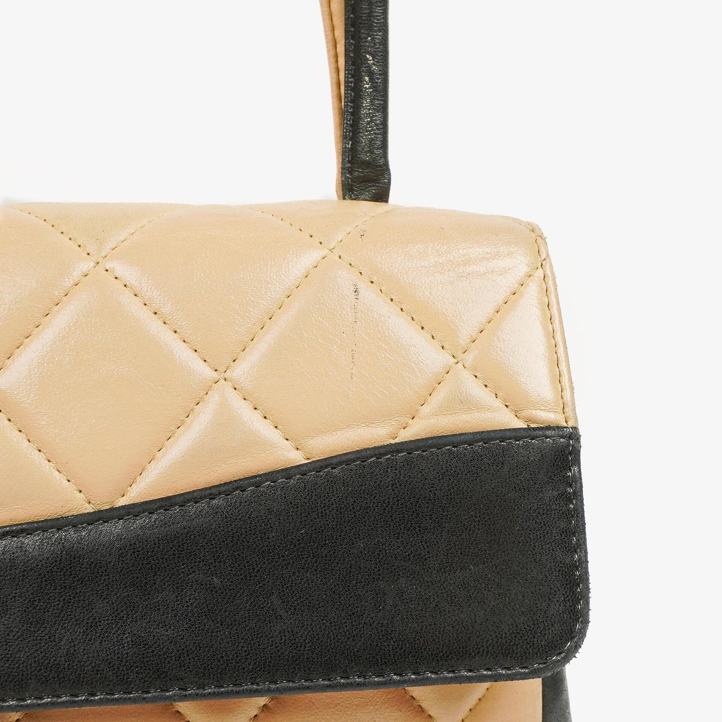 Chanel Quilted Lambskin Beige Black Single Flap
