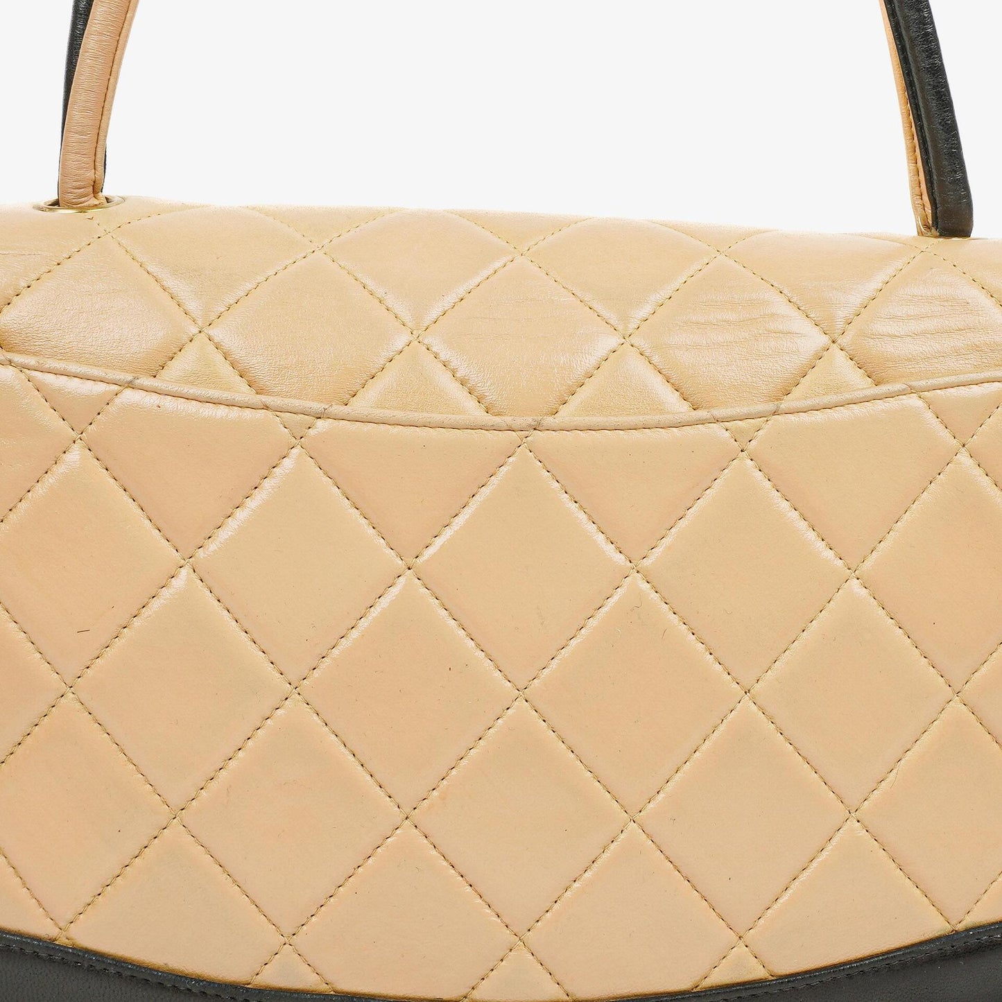 Chanel Quilted Lambskin Beige Black Single Flap