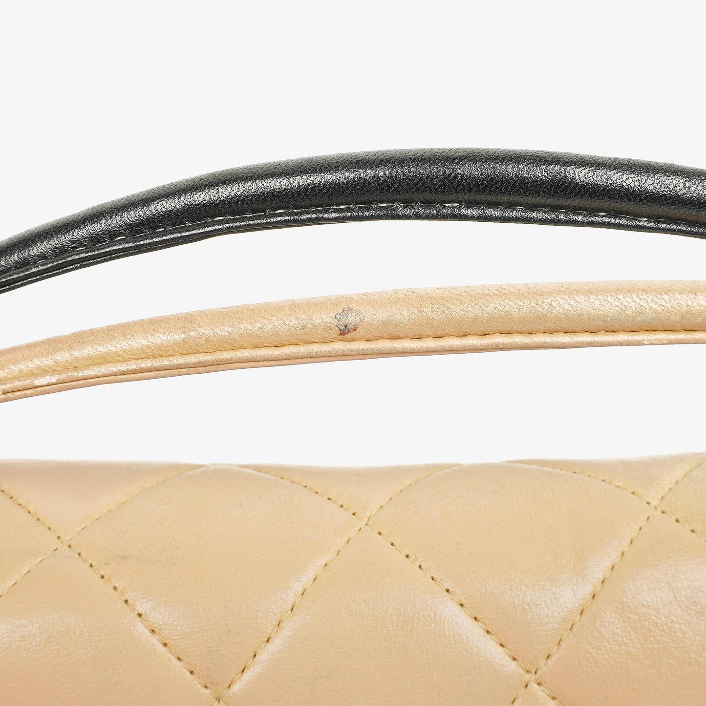 Chanel Quilted Lambskin Beige Black Single Flap