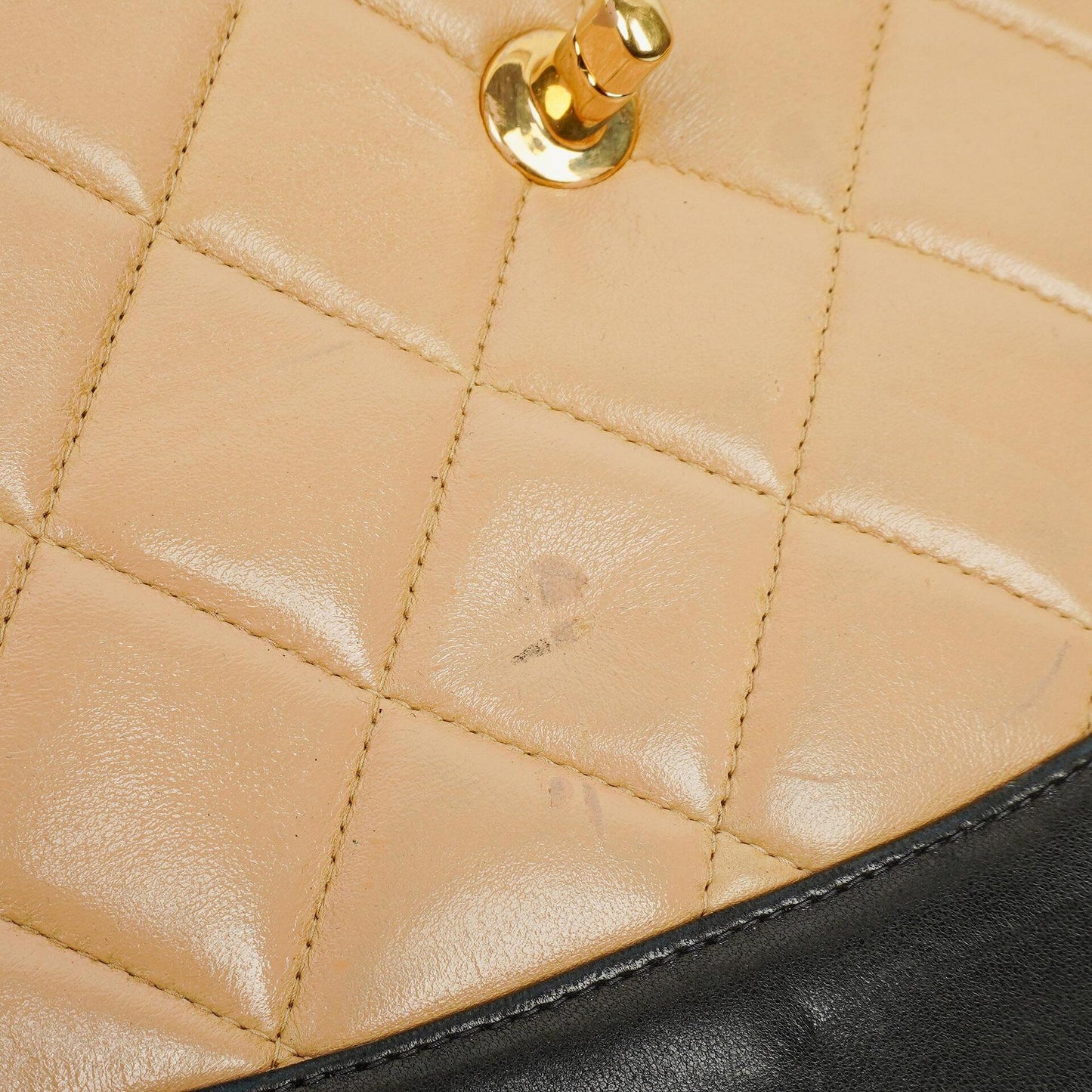 Chanel Quilted Lambskin Beige Black Single Flap