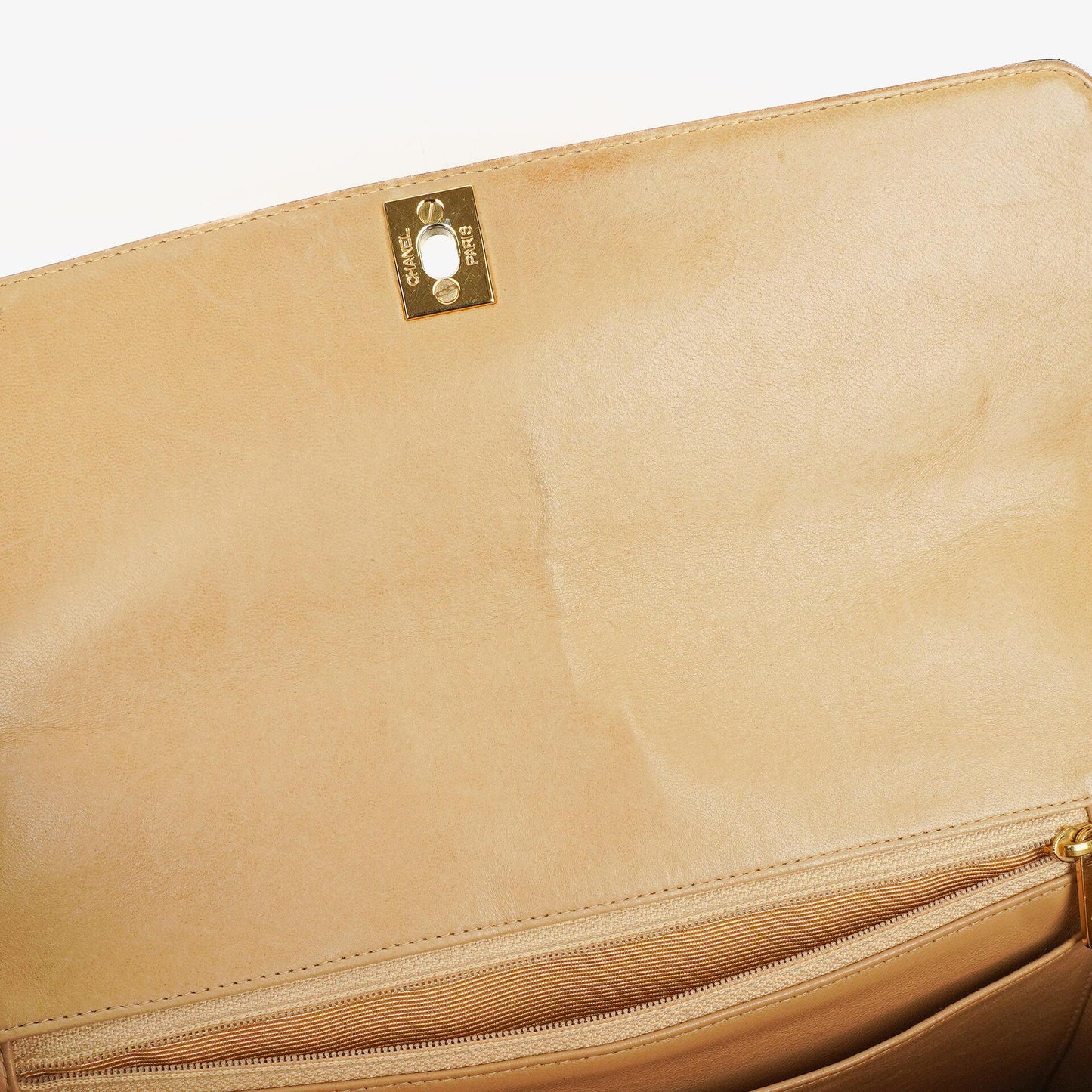 Chanel Quilted Lambskin Beige Black Single Flap