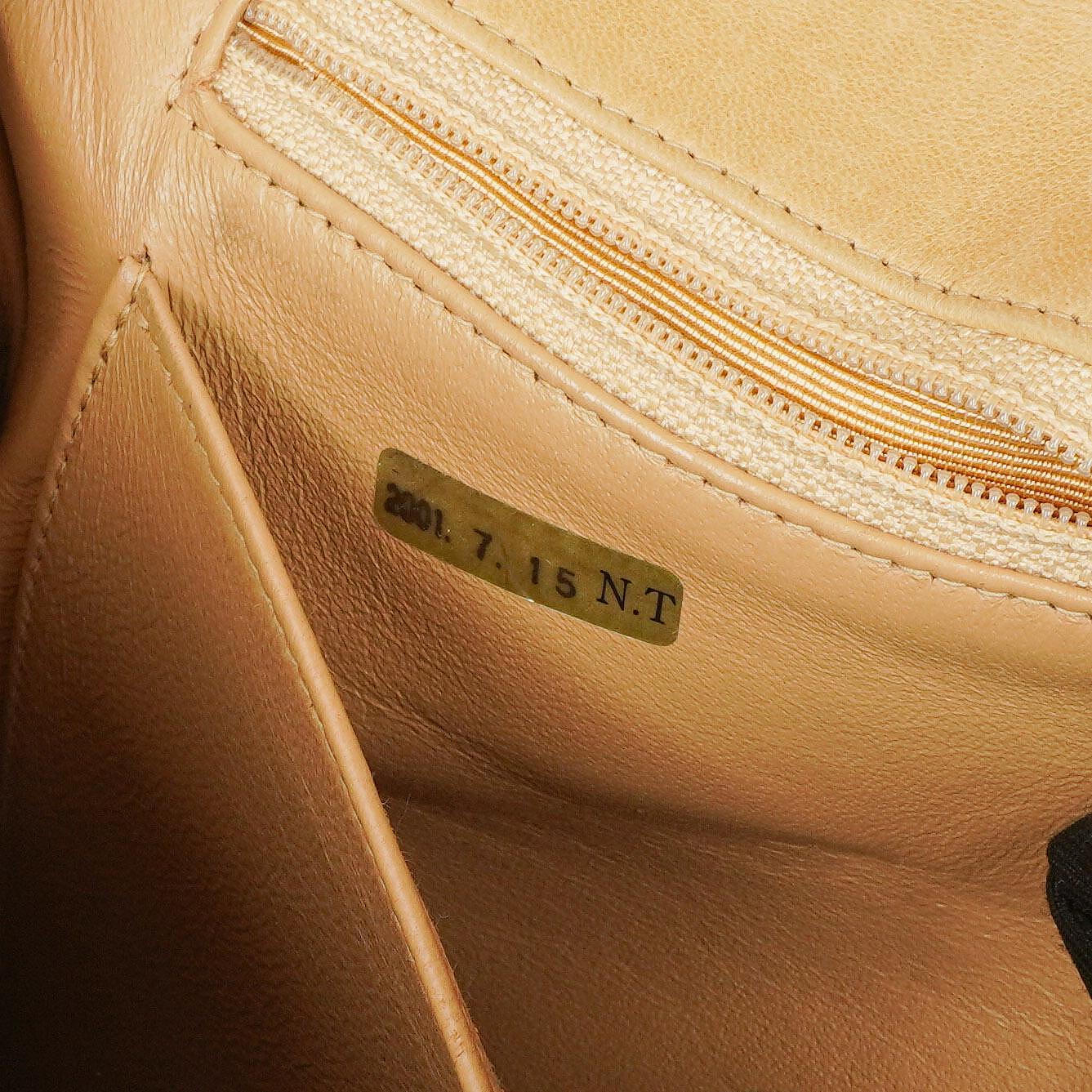 Chanel Quilted Lambskin Beige Black Single Flap