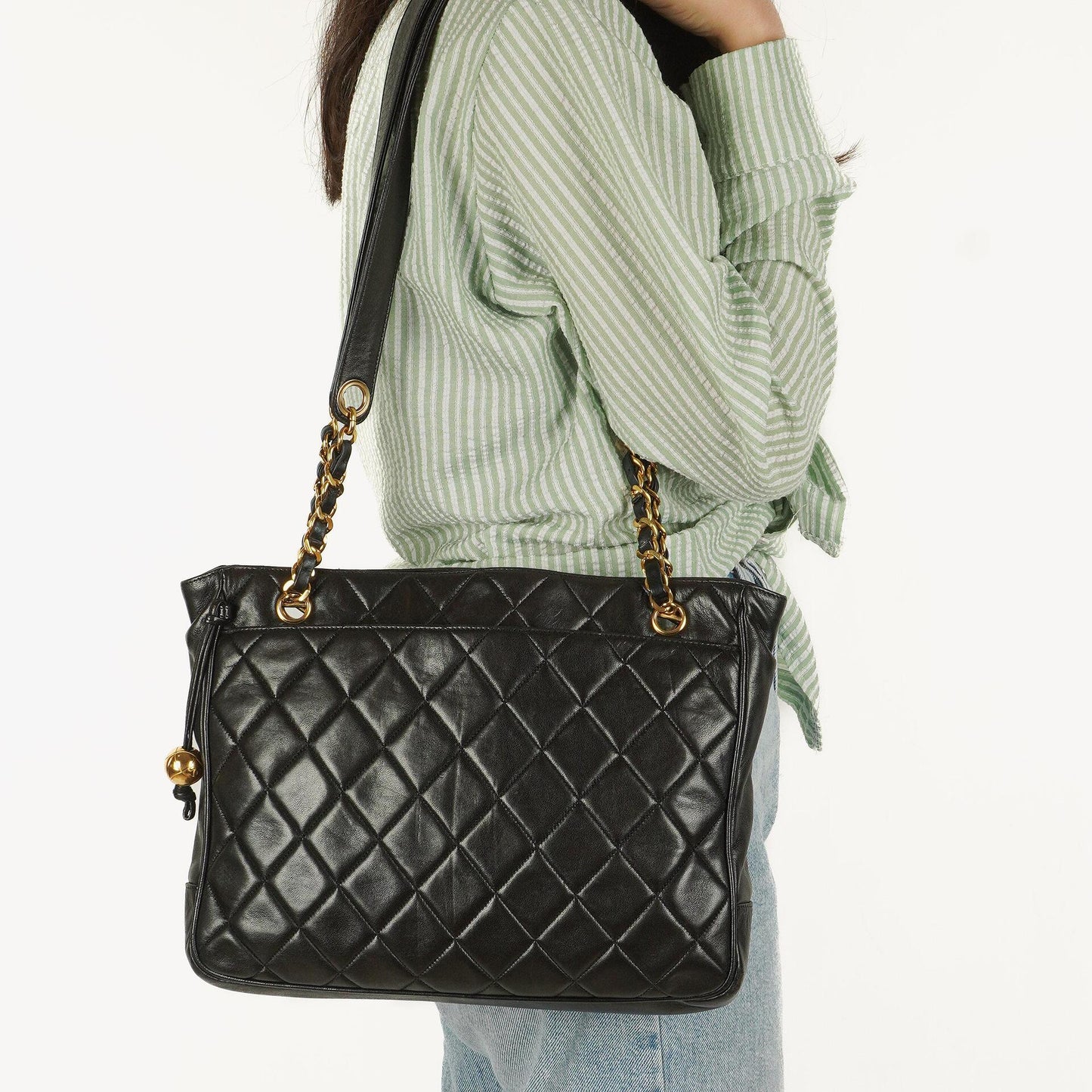 Chanel Quilted Lambskin Shopping Tote Black