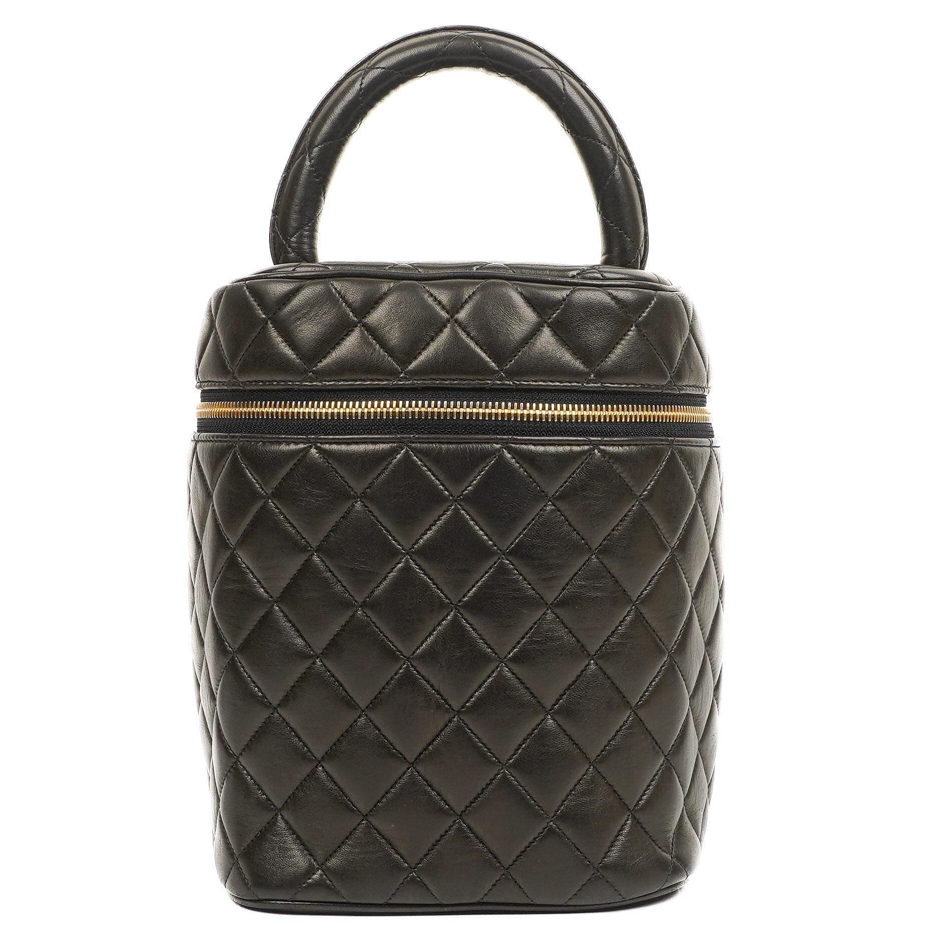 Chanel Dark Brown Quilted Leather Vanity Case