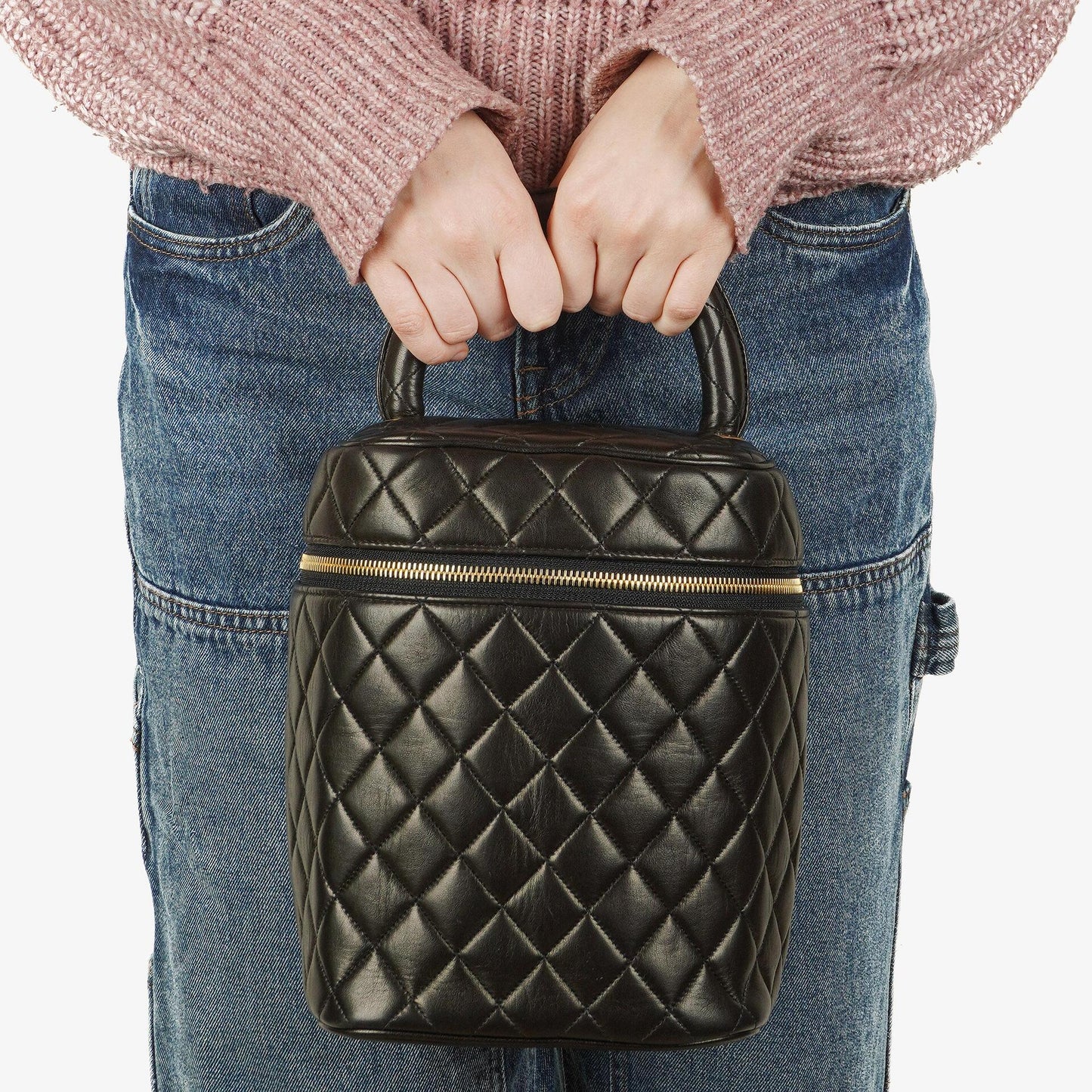 Chanel Dark Brown Quilted Leather Vanity Case