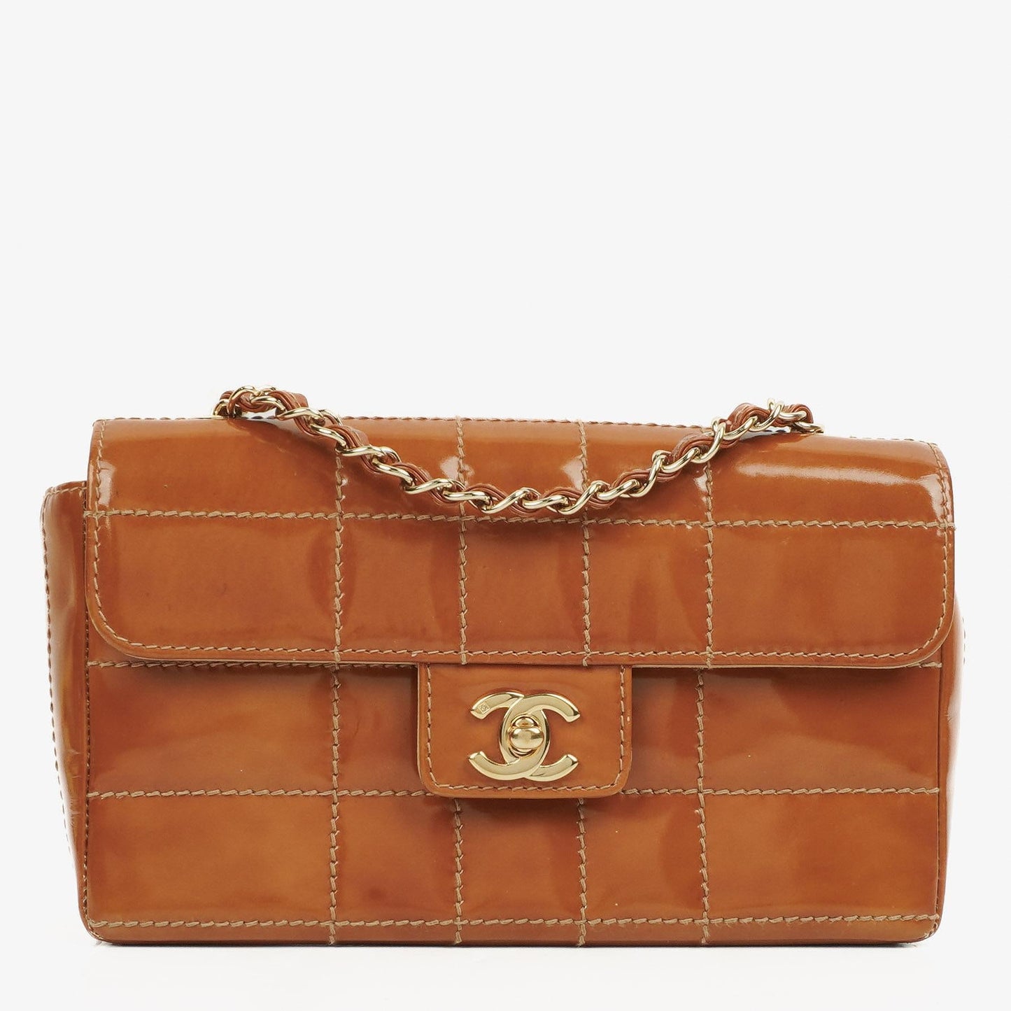 Chanel Quilted Patent Leather Chocolate Bar Flap Bag
