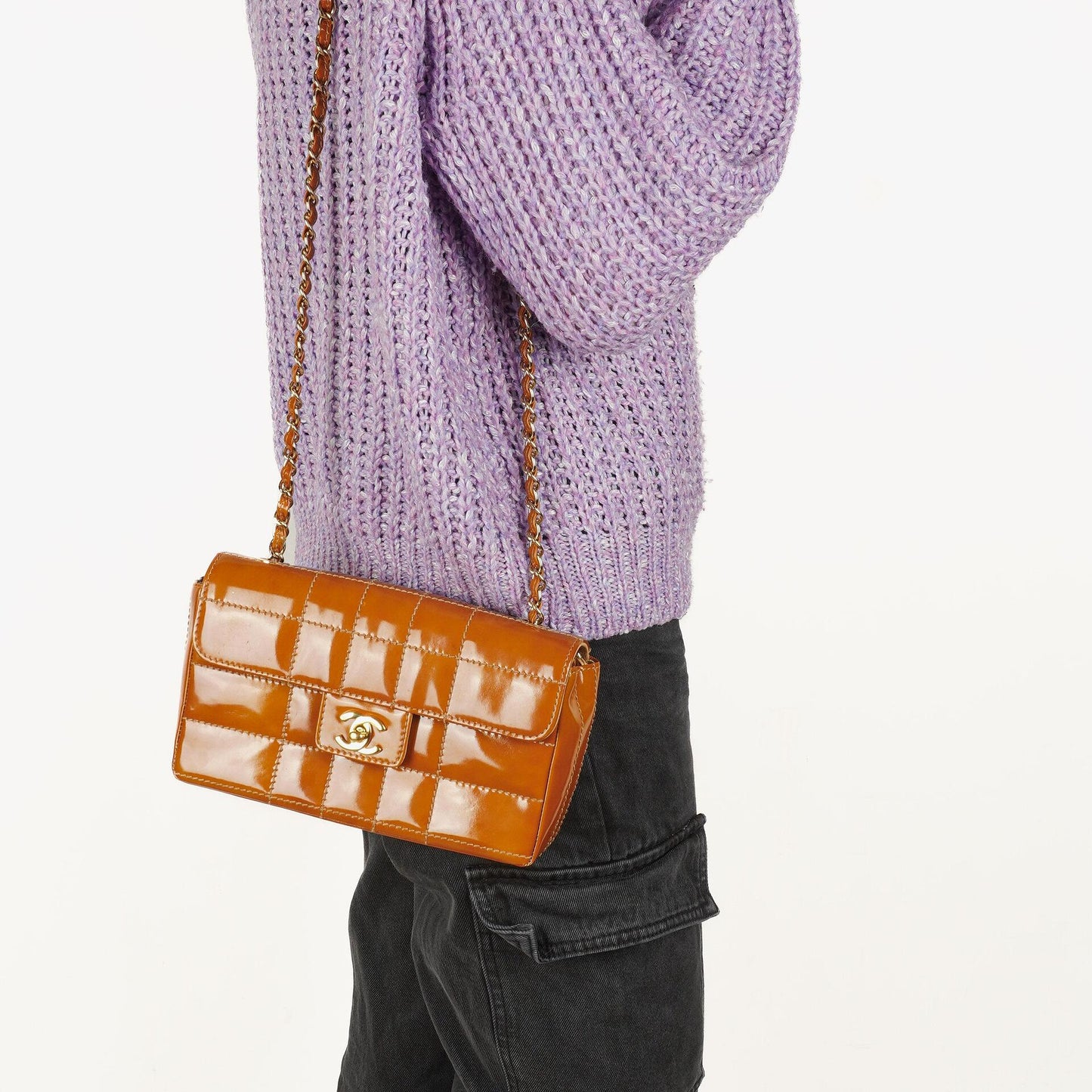 Chanel Quilted Patent Leather Chocolate Bar Flap Bag