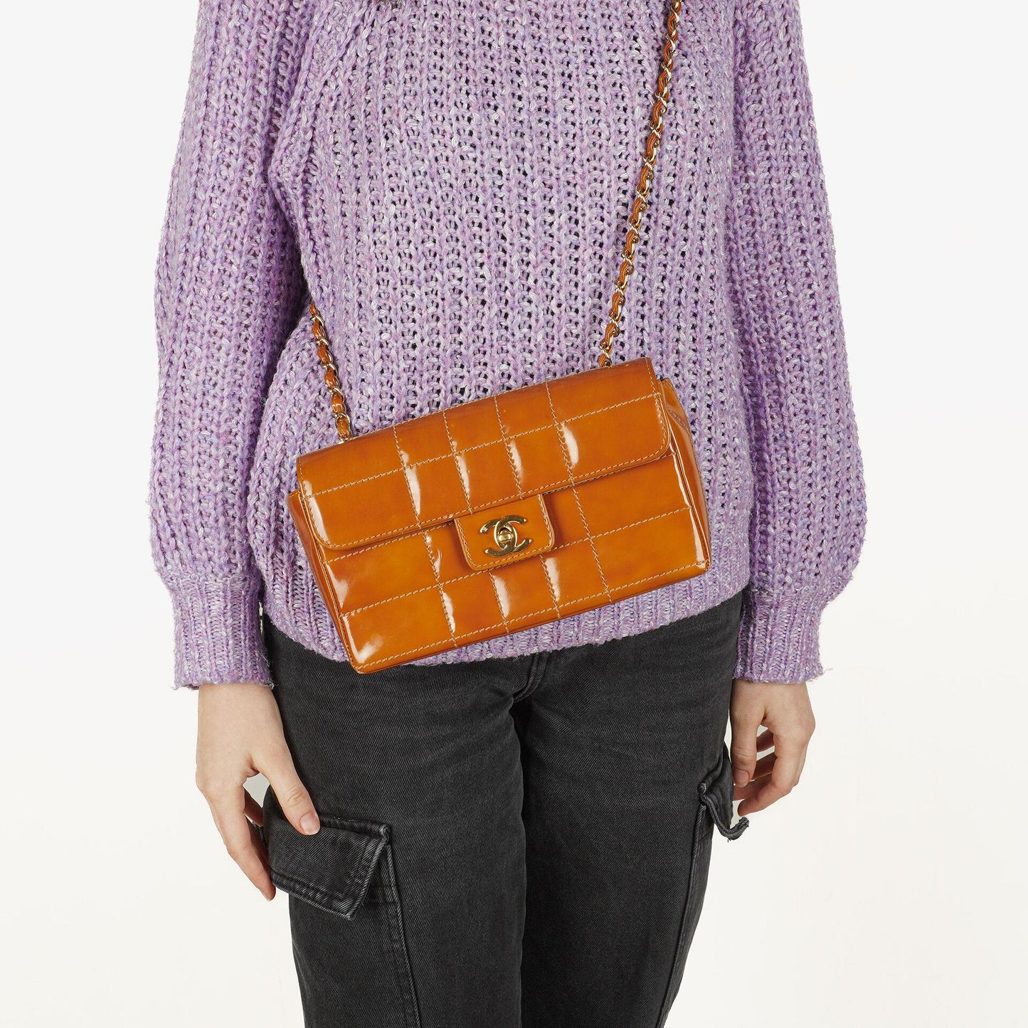 Chanel Quilted Patent Leather Chocolate Bar Flap Bag