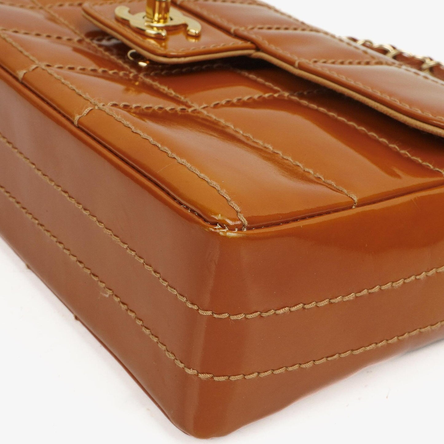 Chanel Quilted Patent Leather Chocolate Bar Flap Bag