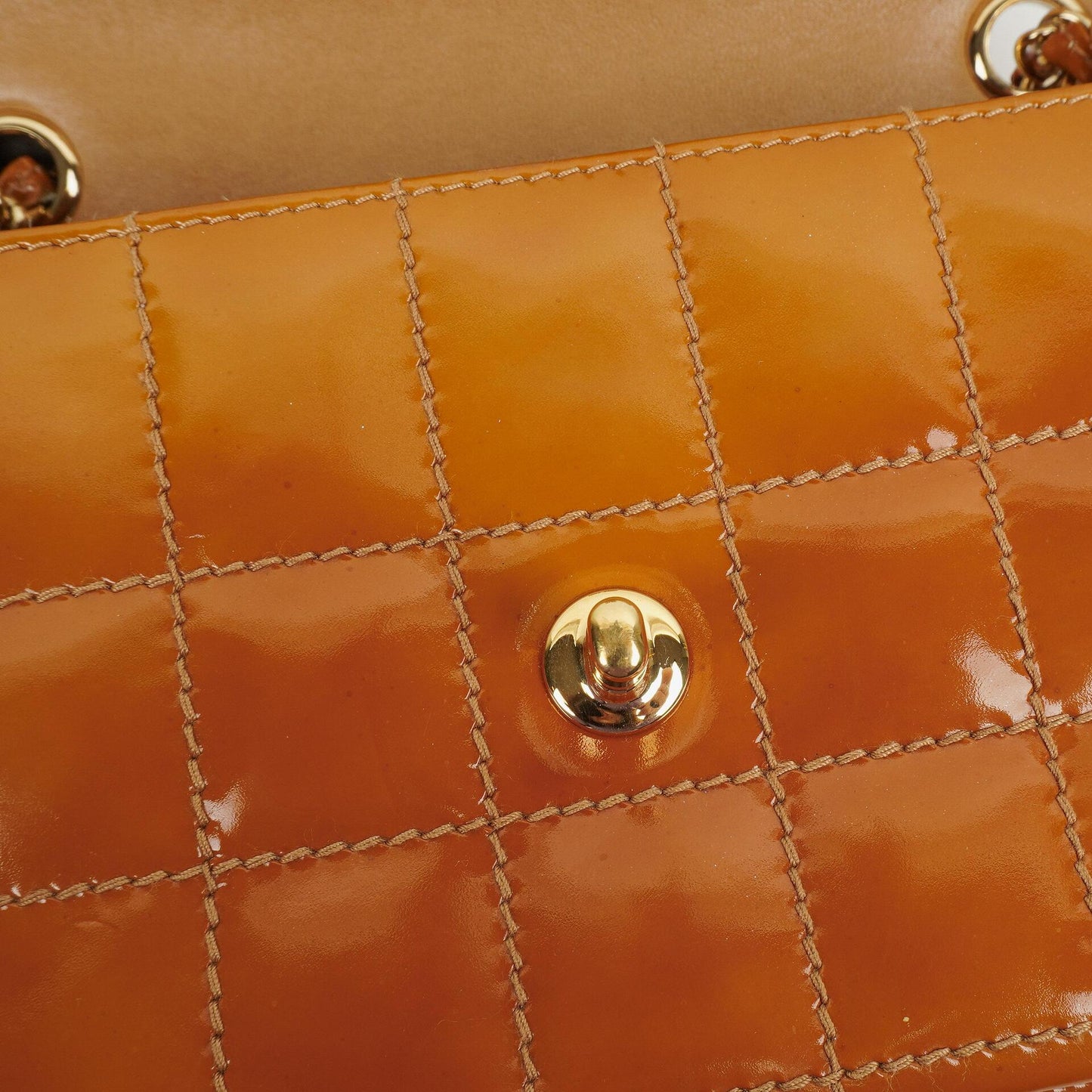 Chanel Quilted Patent Leather Chocolate Bar Flap Bag