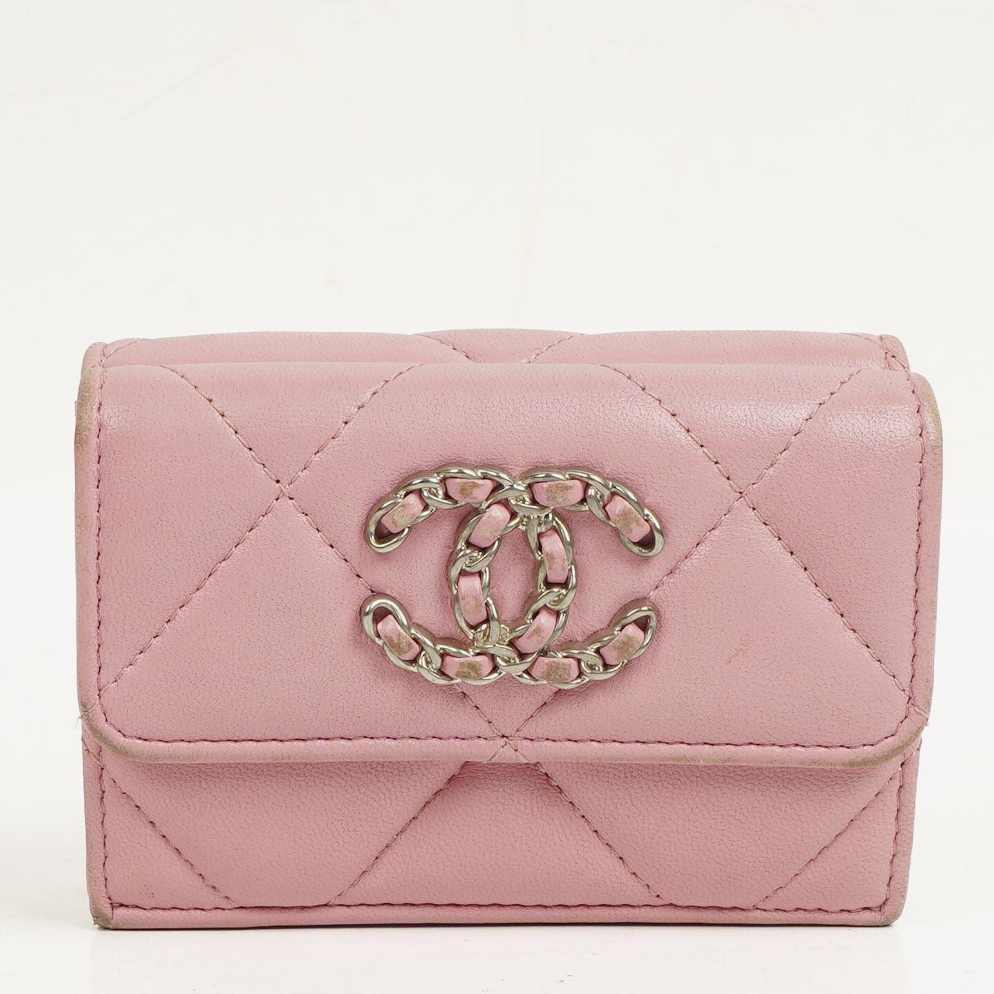 Chanel Quilted Pink Chanel 19 Small Flap Wallet