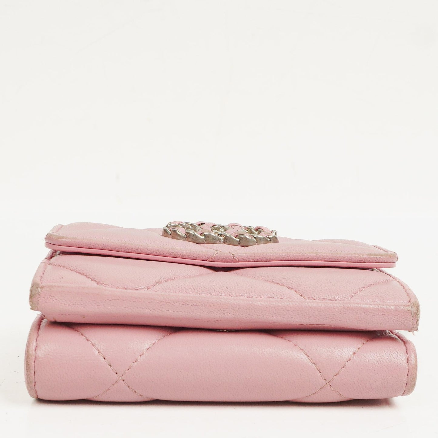 Chanel Quilted Pink Chanel 19 Small Flap Wallet