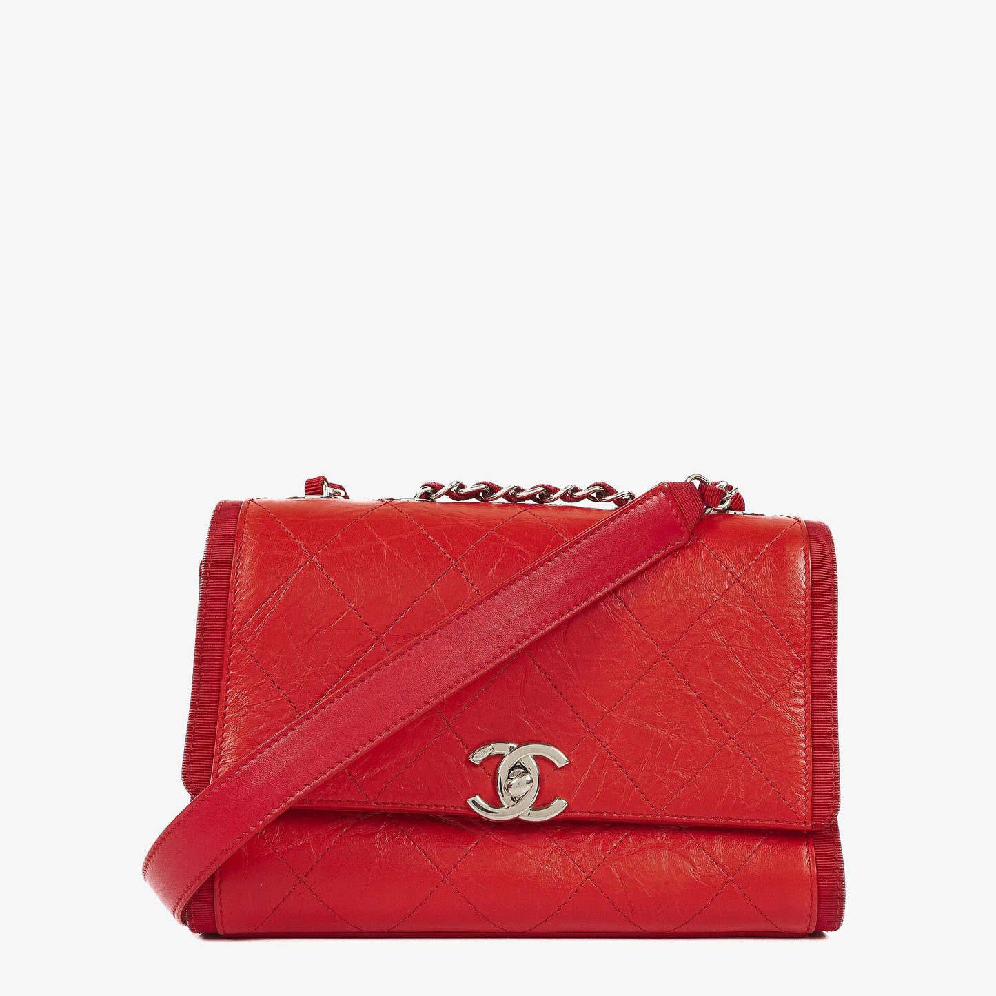 Chanel Red Crumpled Calfskin Flap Bag