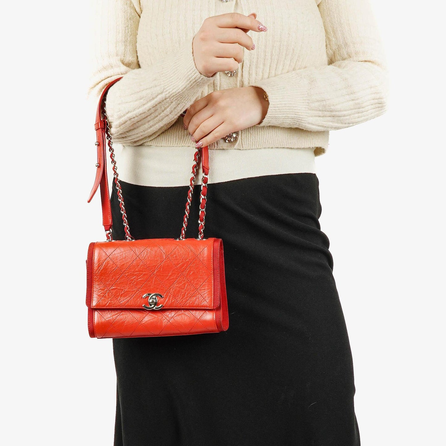 Chanel Red Crumpled Calfskin Flap Bag