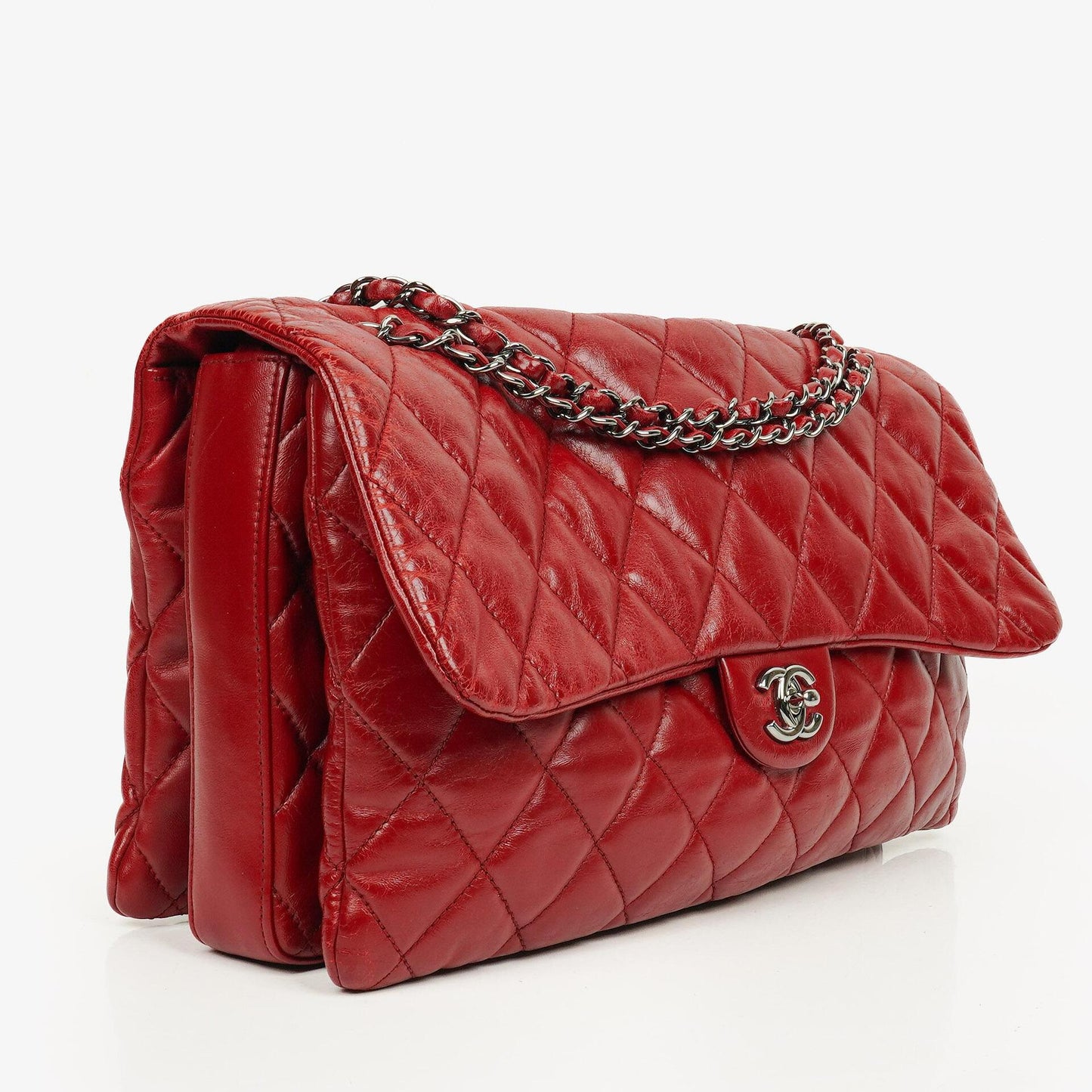 Chanel Red Maxi Lambskin 3 Accordion Flap Bag.